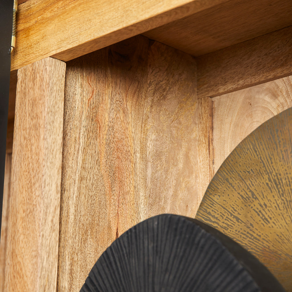 Vitrinenschrank Nizza 200x45x220 cm – Mangoholz Schrank mit 2 Türen & 6 Schubladen im modernen Design