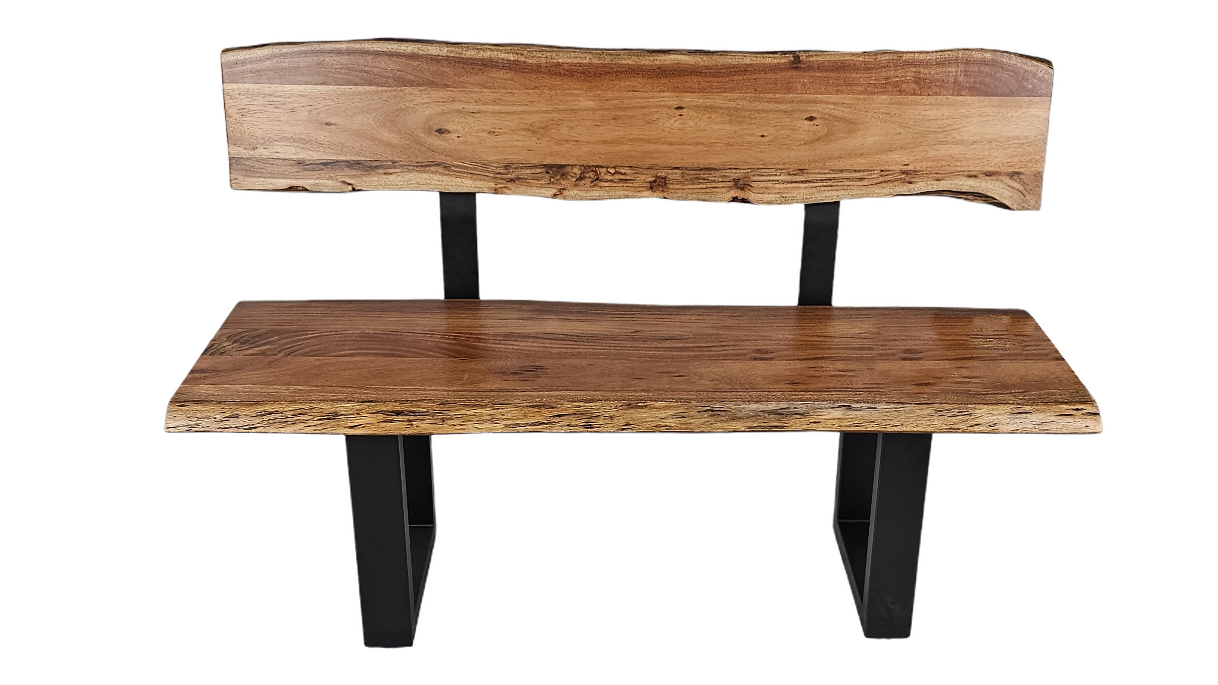 Akazie - Bank mit Rückenlehne  - U Gestell - Baumkante Unikat