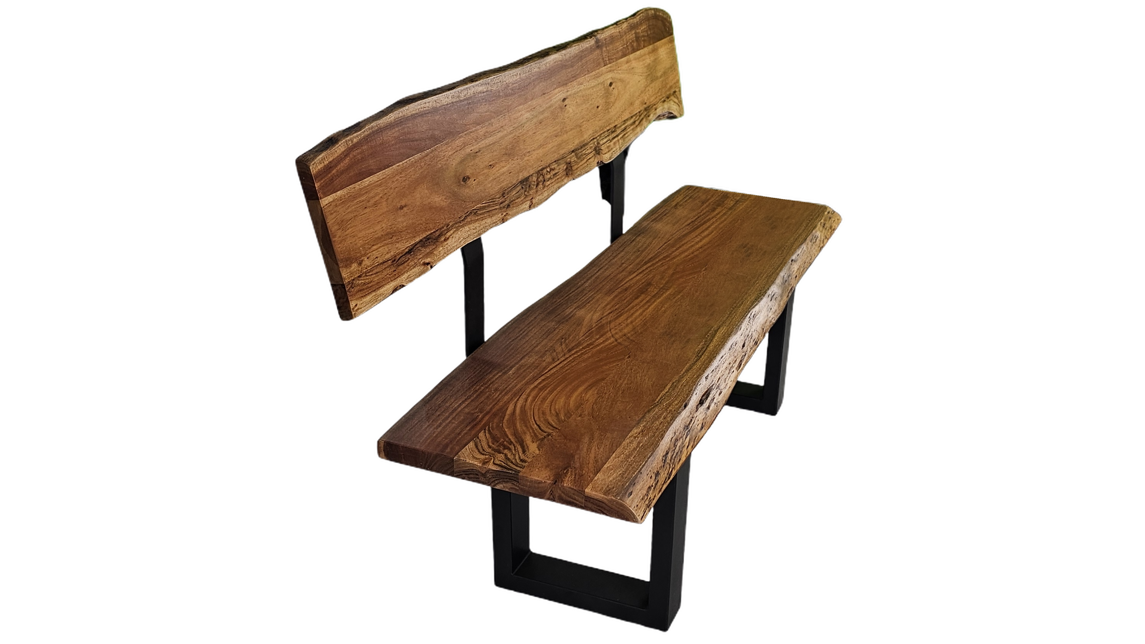 Akazie - Bank mit Rückenlehne  - U Gestell - Baumkante Unikat