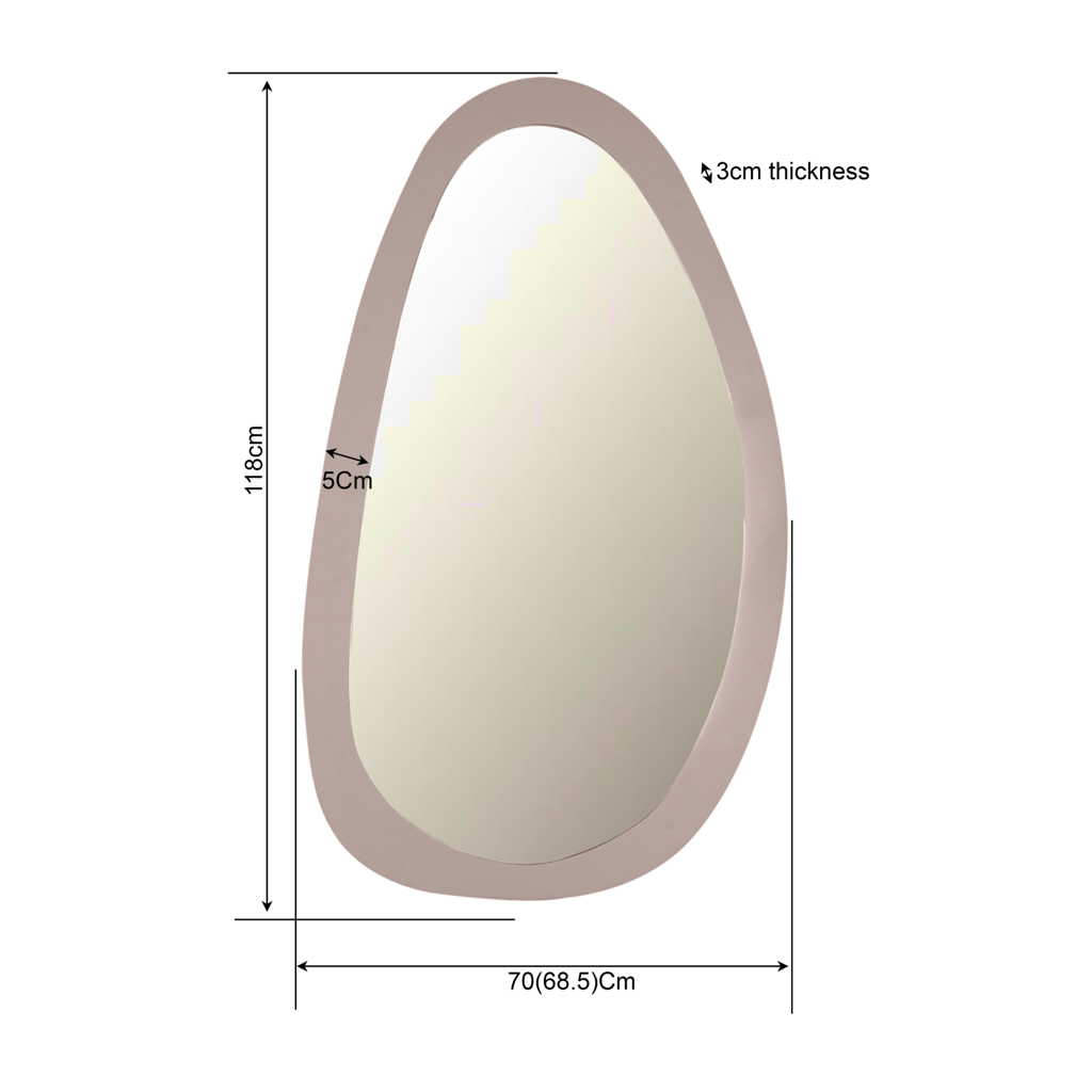 Spiegel Leli – Mangoholz mit Sand-Finish, 70 x 3 x 120 cm, organische Form für modernes Interieur