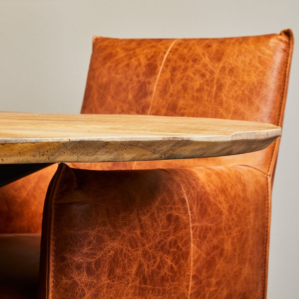 Esstisch Aloy Natur – massives Mangoholz, Schweizer Kante Ø130x76 cm