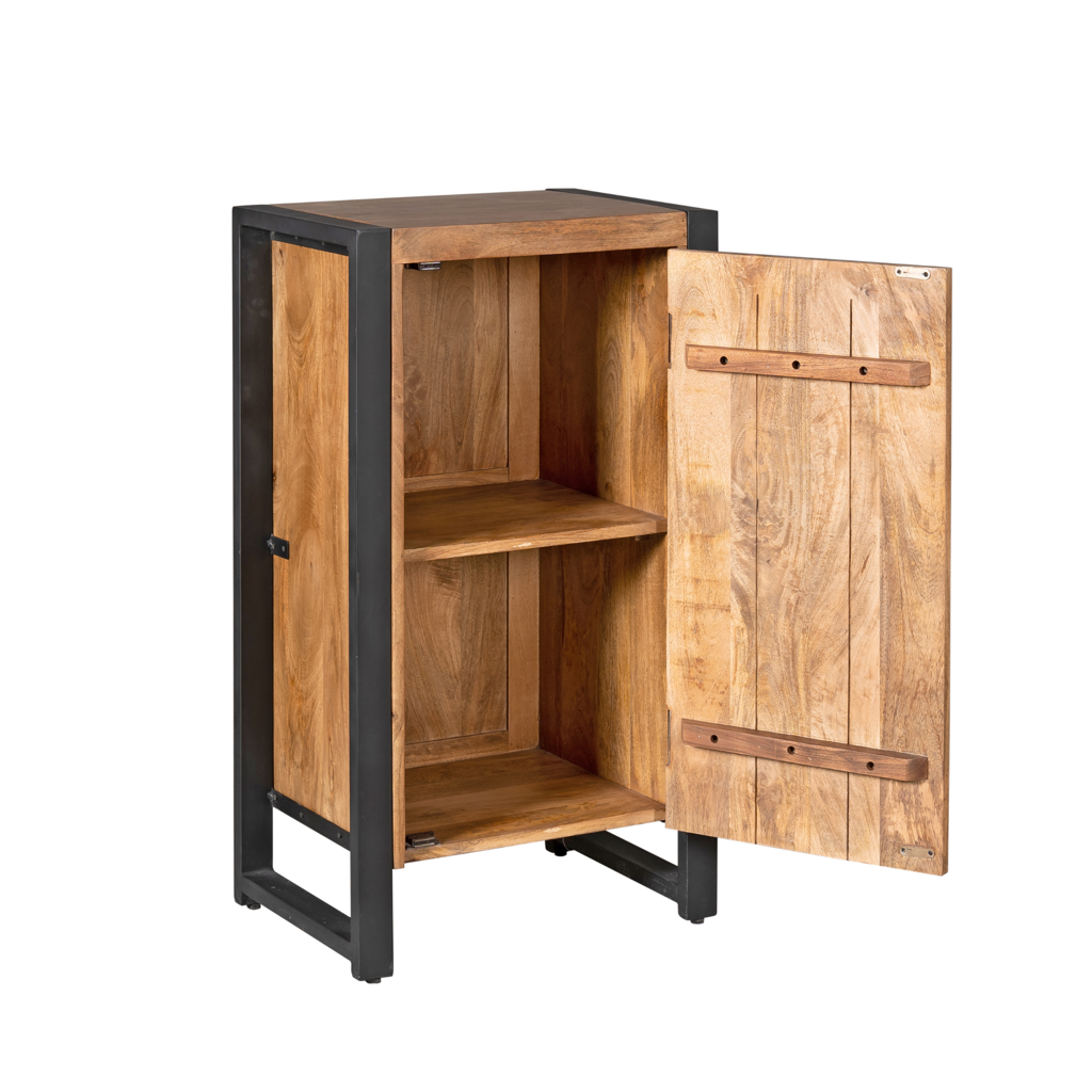 Highboard Bori Natur - aus Mangoholz mit schwarzem Metall – kompakter Schrank, 55 x 40 x 100 cm