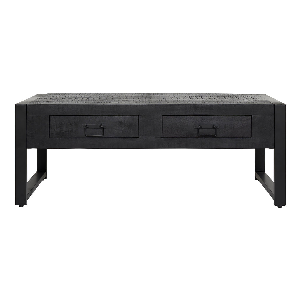 Couchtisch Bori Schwarz 120x60x45 cm – Mangoholz Tisch mit 2 Schubladen & Ablagefach, modern & praktisch