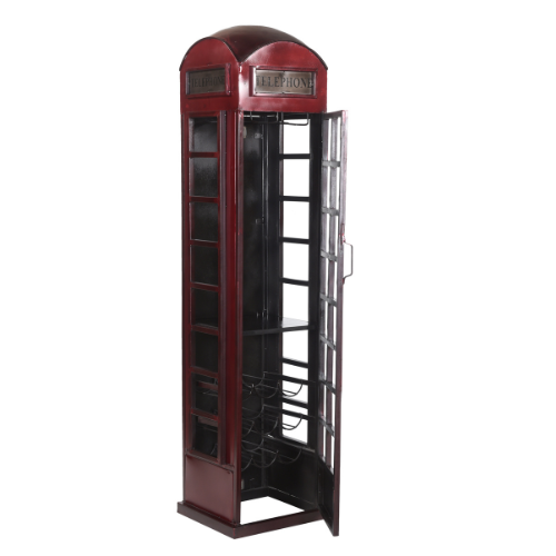 Weinschrank Telefonzelle – Metall Weinschrank in Rot, 41×38×175 cm, originelles Weinregal im London-Design