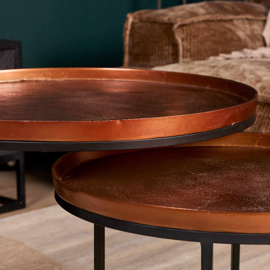 Couchtisch Set Clive 3-teilig – Aluminium Tische in Kupferoptik, modern & pflegeleicht (70x70x50 / 60x60x40 / 50x50x35 cm)