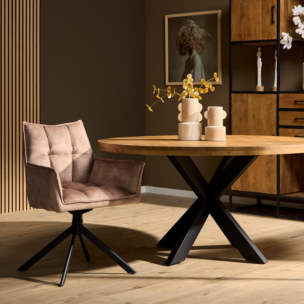 Esszimmerstuhl Daira Velvet Beige –  Drehstuhl mit Armlehnen  (2er-Set)