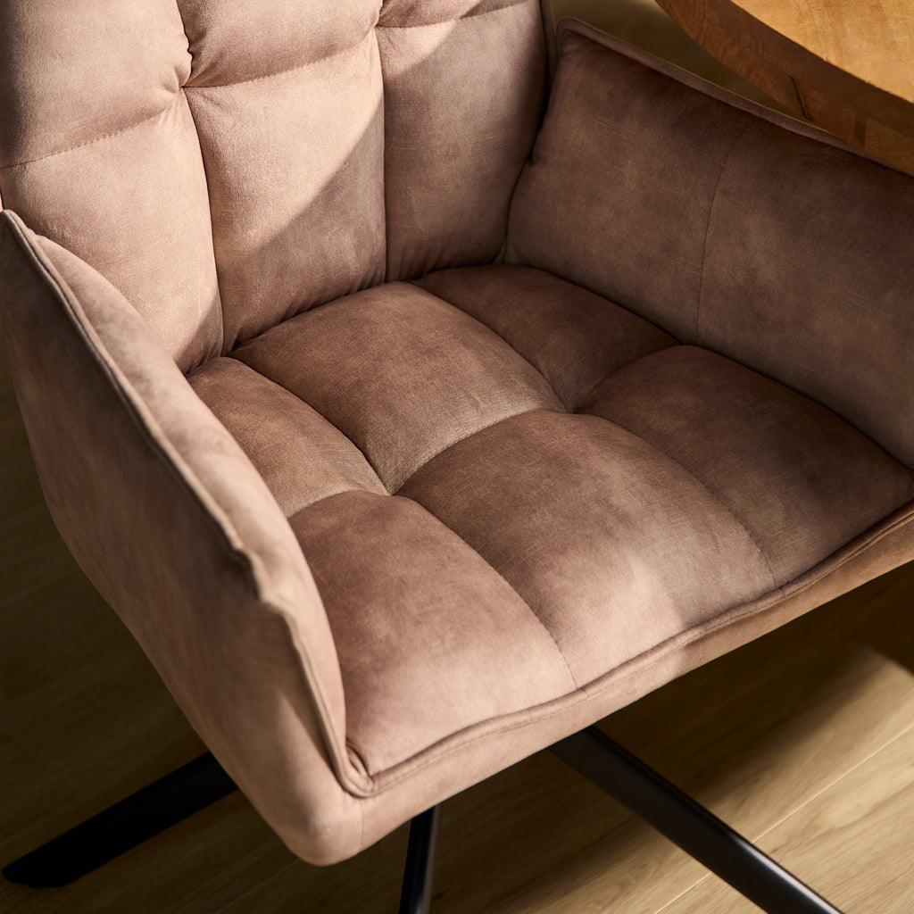 Esszimmerstuhl Daira Velvet Beige –  Drehstuhl mit Armlehnen  (2er-Set)