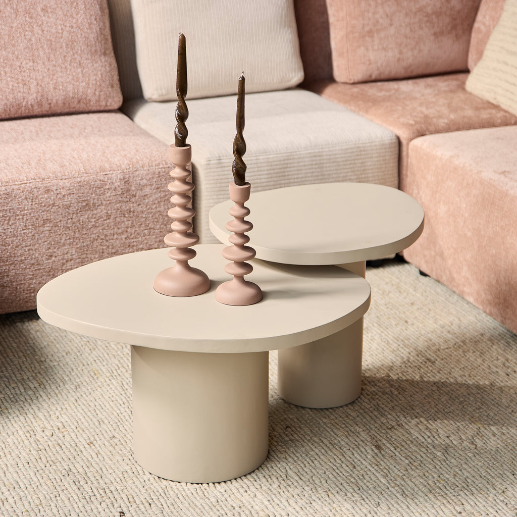 Couchtisch-Set Mirre 2er-Set Sand Mangoholz – runde Salontische 70x38 & 50x45 cm modern & pflegeleicht