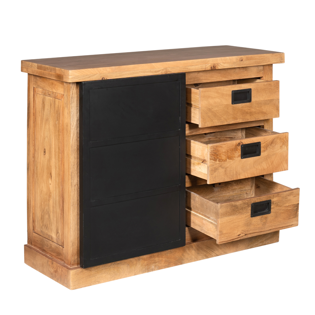 Sideboard Nizza 100x45x90 cm – Mangoholz Kommode mit Schubladen & Tür im modernen Design