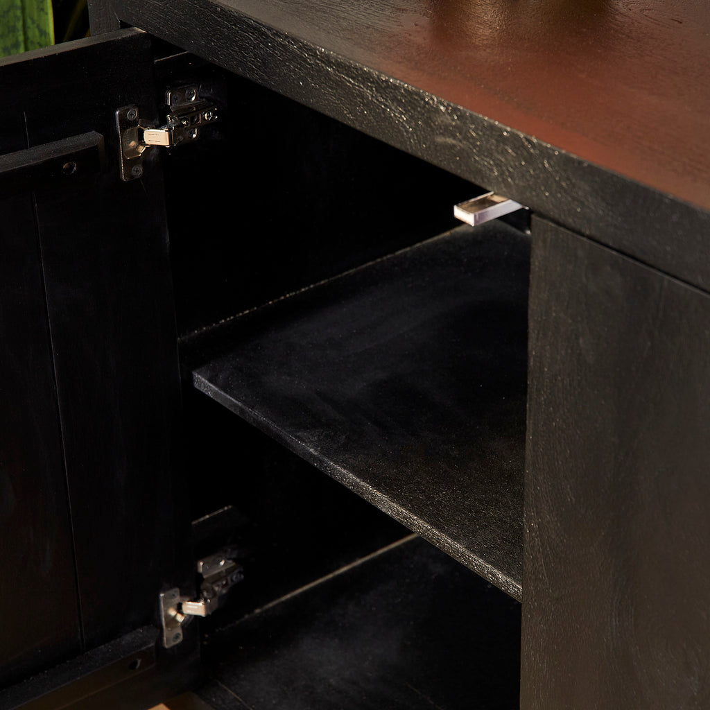 Sideboard Bali Schwarz – Mangoholz mit 4 Türen & Push-to-Open, 200 x 45 x 80 cm