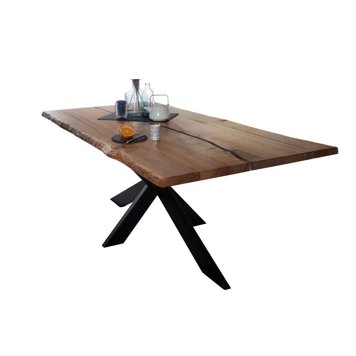 Eiche Epoxidharz Transparent - Esstisch mit Baumkante - Spider Gestell  | Unikat