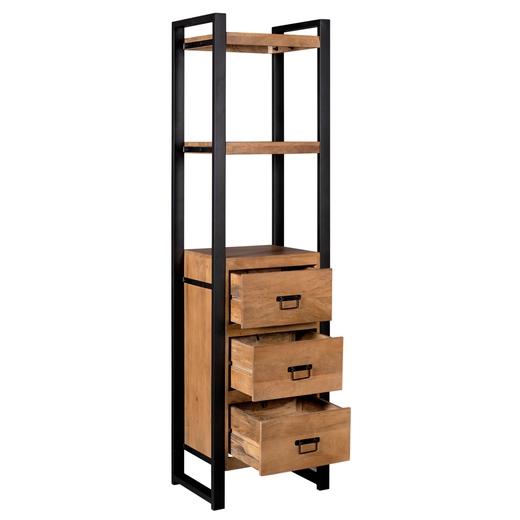 Bücherregal Bori Natur – Mangoholz & Metall, 55 x 40 x 200 cm