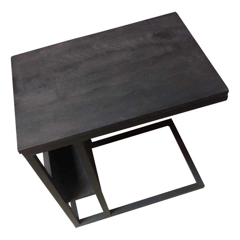 Beistelltisch Slider Schwarz 48x32x53 cm – Mangoholz sandgestrahlt mit Metallgestell