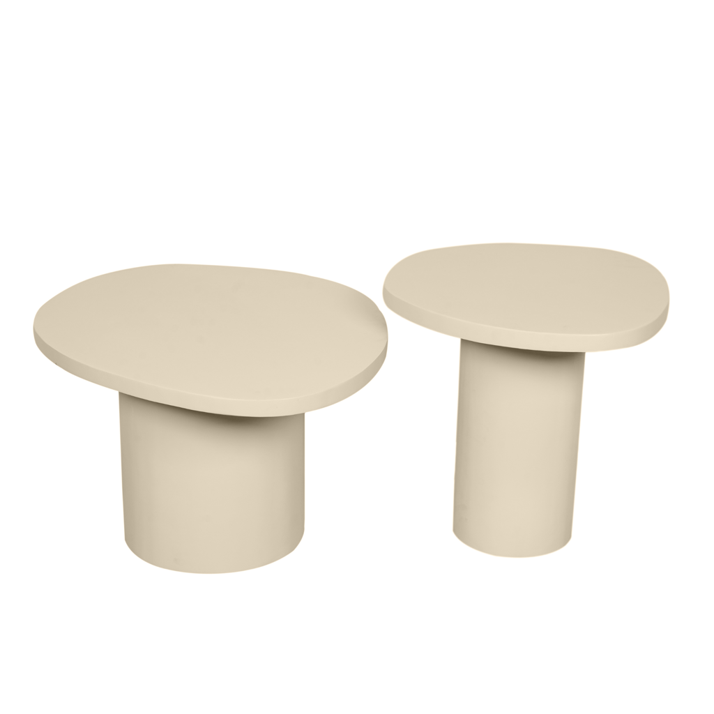 Couchtisch-Set Mirre 2er-Set Sand Mangoholz – runde Salontische 70x38 & 50x45 cm modern & pflegeleicht