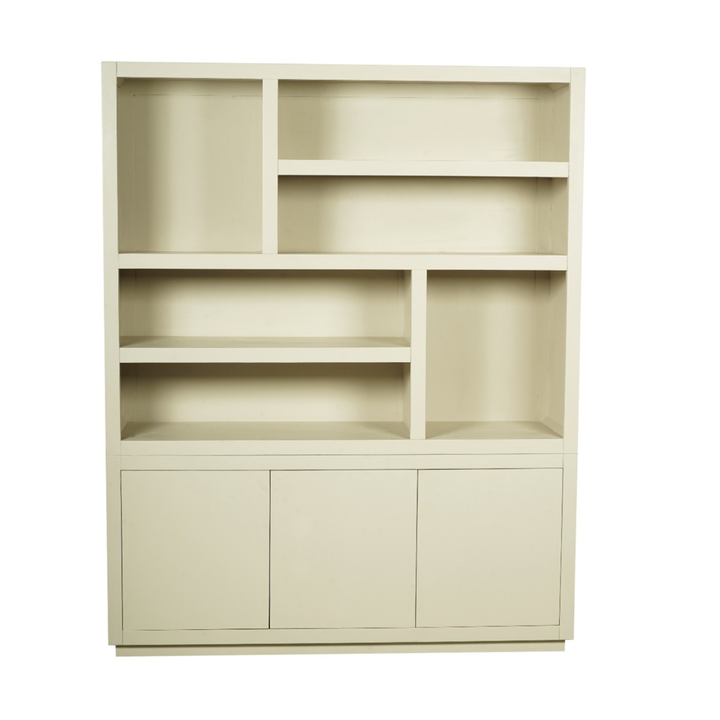 Regal Bali XL Sand 160x45x200 cm – Mangoholz Bücherregal mit offenen Fächern & 3 Türen (Push-to-Open)