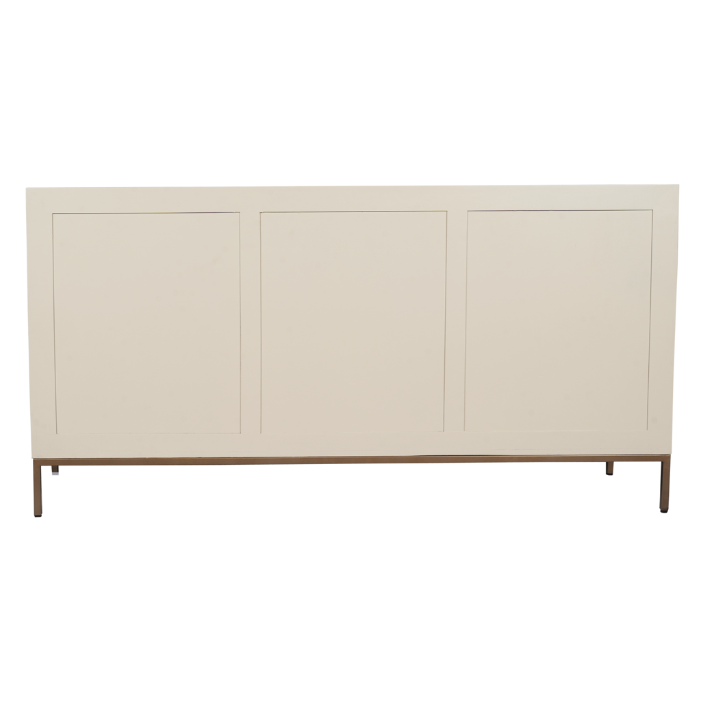 Sideboard Mandy Sand 165x45x85 cm – Mangoholz Kommode mit Lamellenfront & elegantem Metallrahmen