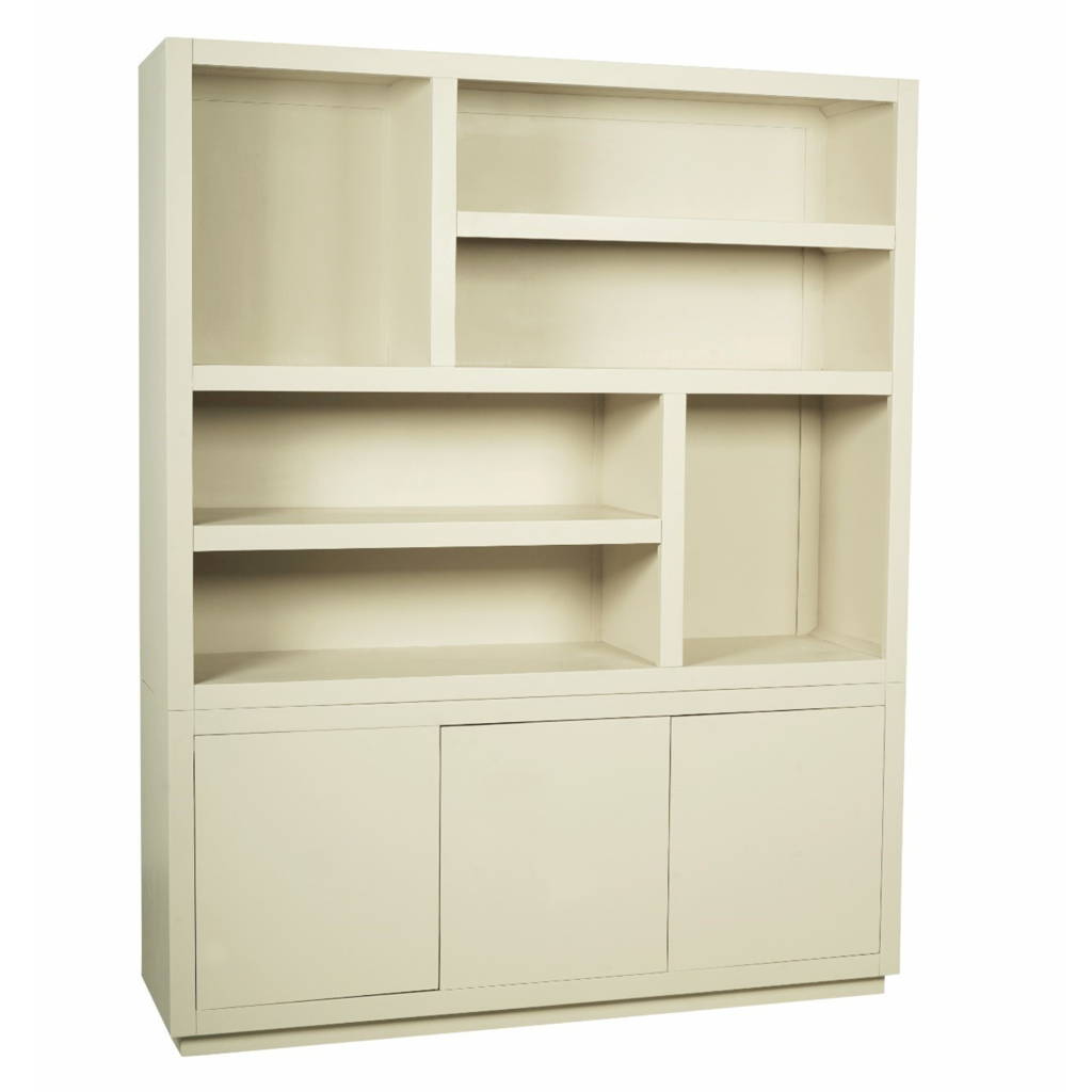 Regal Bali XL Sand 160x45x200 cm – Mangoholz Bücherregal mit offenen Fächern & 3 Türen (Push-to-Open)