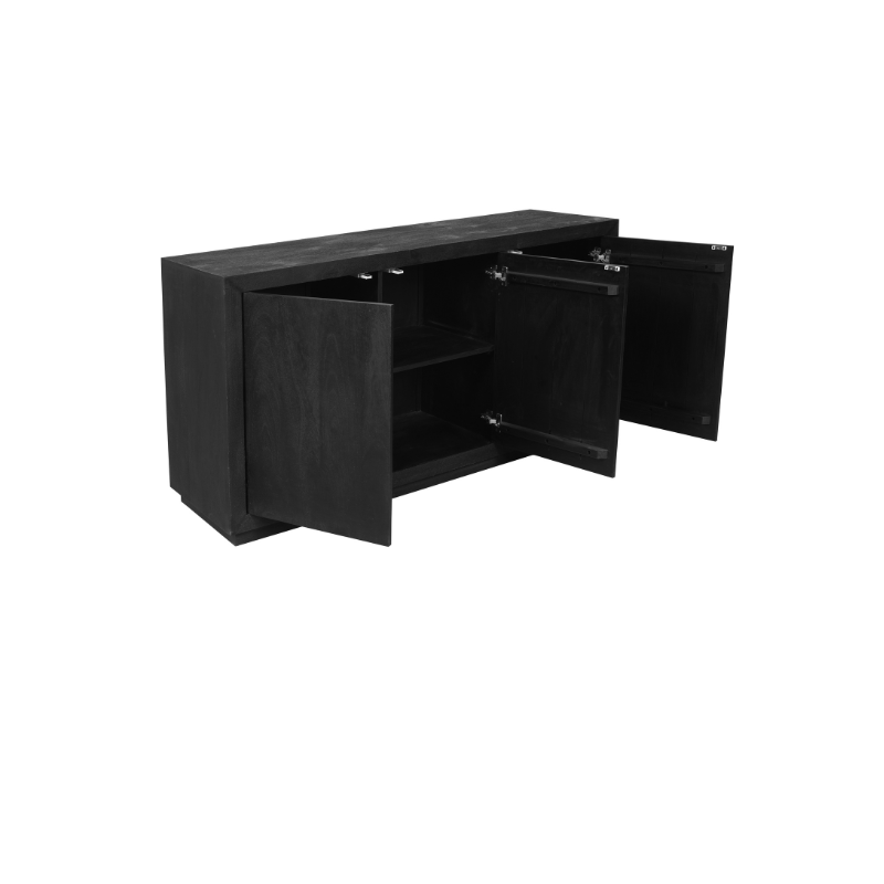 Sideboard Bali Schwarz – moderne Kommode aus Mangoholz mit 3 Türen & Push-to-Open, 150 x 45 x 80 cm