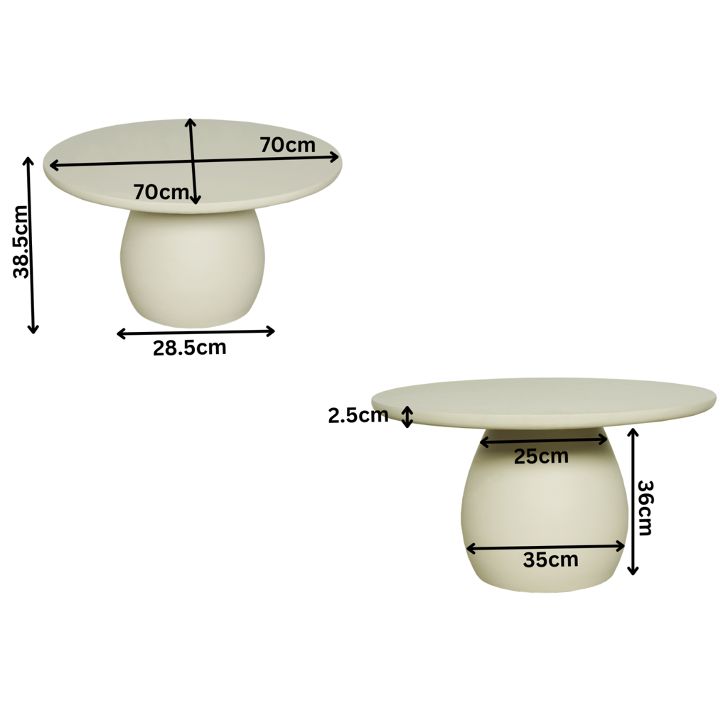 Runder Couchtisch Luna – Mangoholz in Sand-Finish, Ø70 x 38 cm, einzigartiges Design