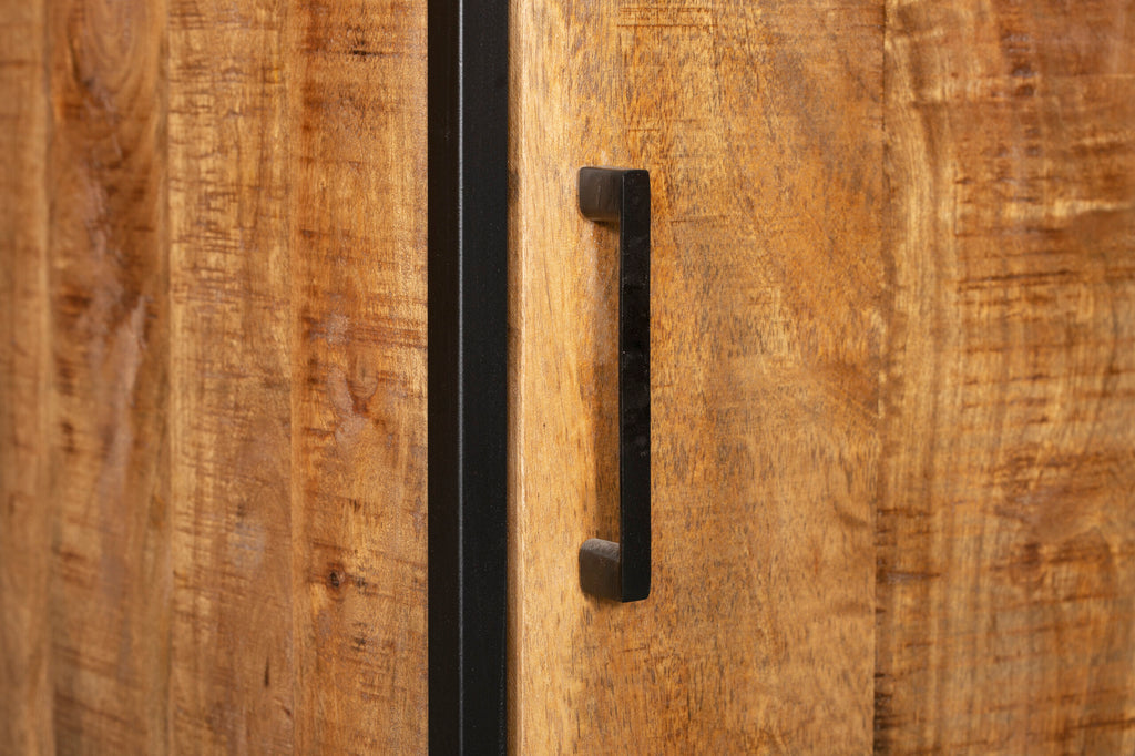 Bücherregal Orlen Mangoholz & Metall 50x40x200 cm – Industrial Regal mit Tür & offenen Fächern