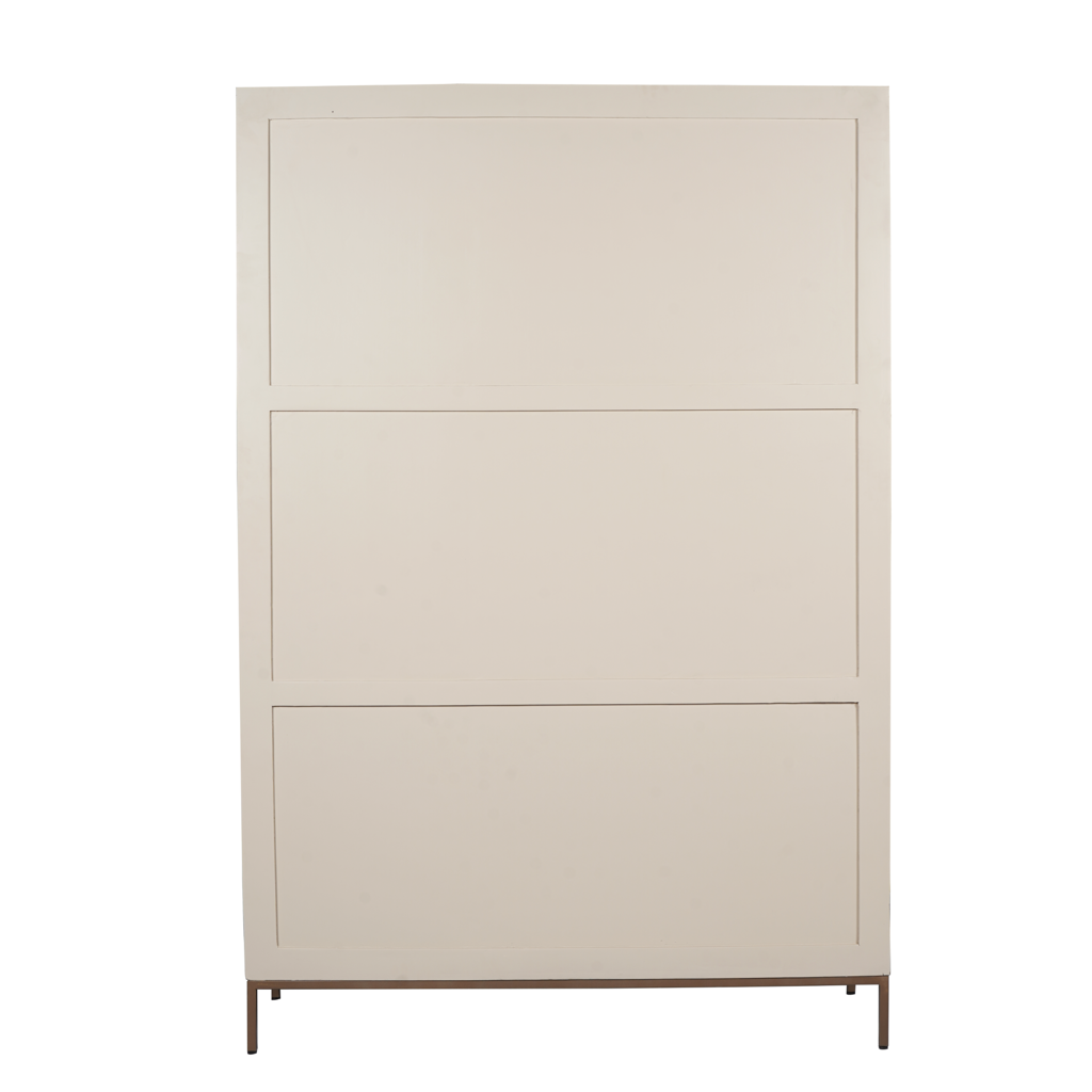 Regal Mandy XL Sand – Mangoholz mit Sand-Finish, bronzefarbenem Metallrahmen, 5 offene Fächer & 6 Türen, 135 x 45 x 200 cm