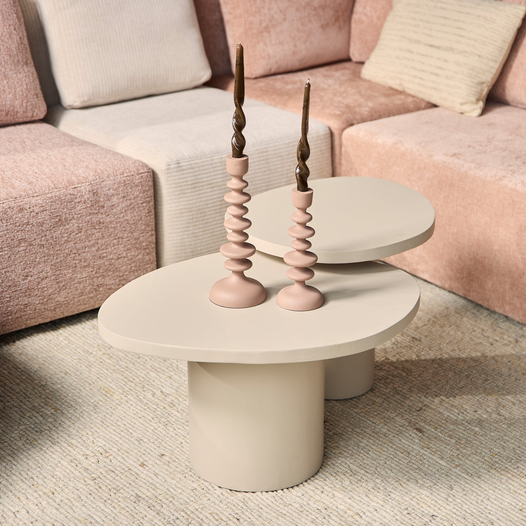 Couchtisch-Set Mirre 2er-Set Sand Mangoholz – runde Salontische 70x38 & 50x45 cm modern & pflegeleicht