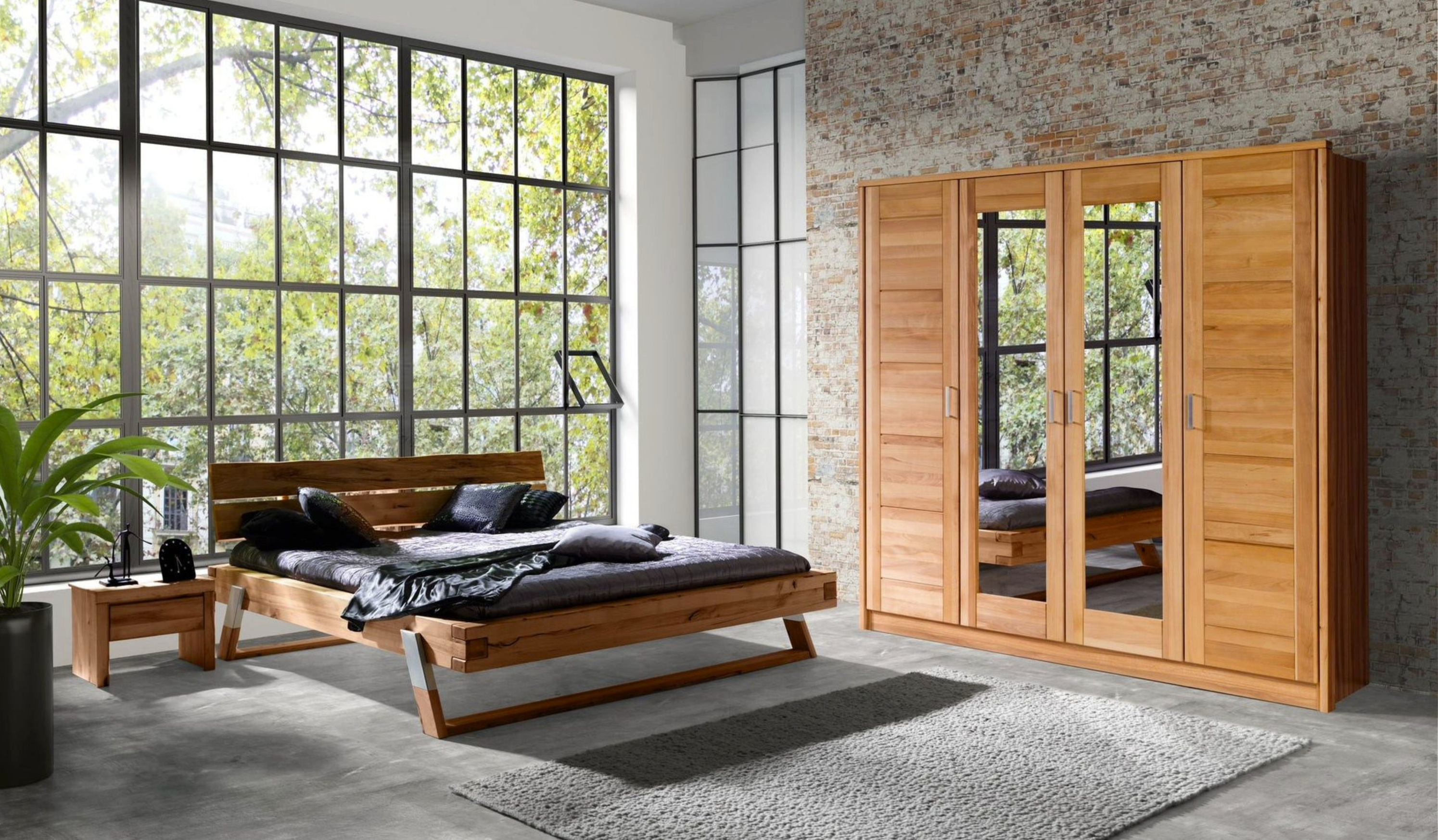 Balkenbett Wildbuche Massivholz & geölt