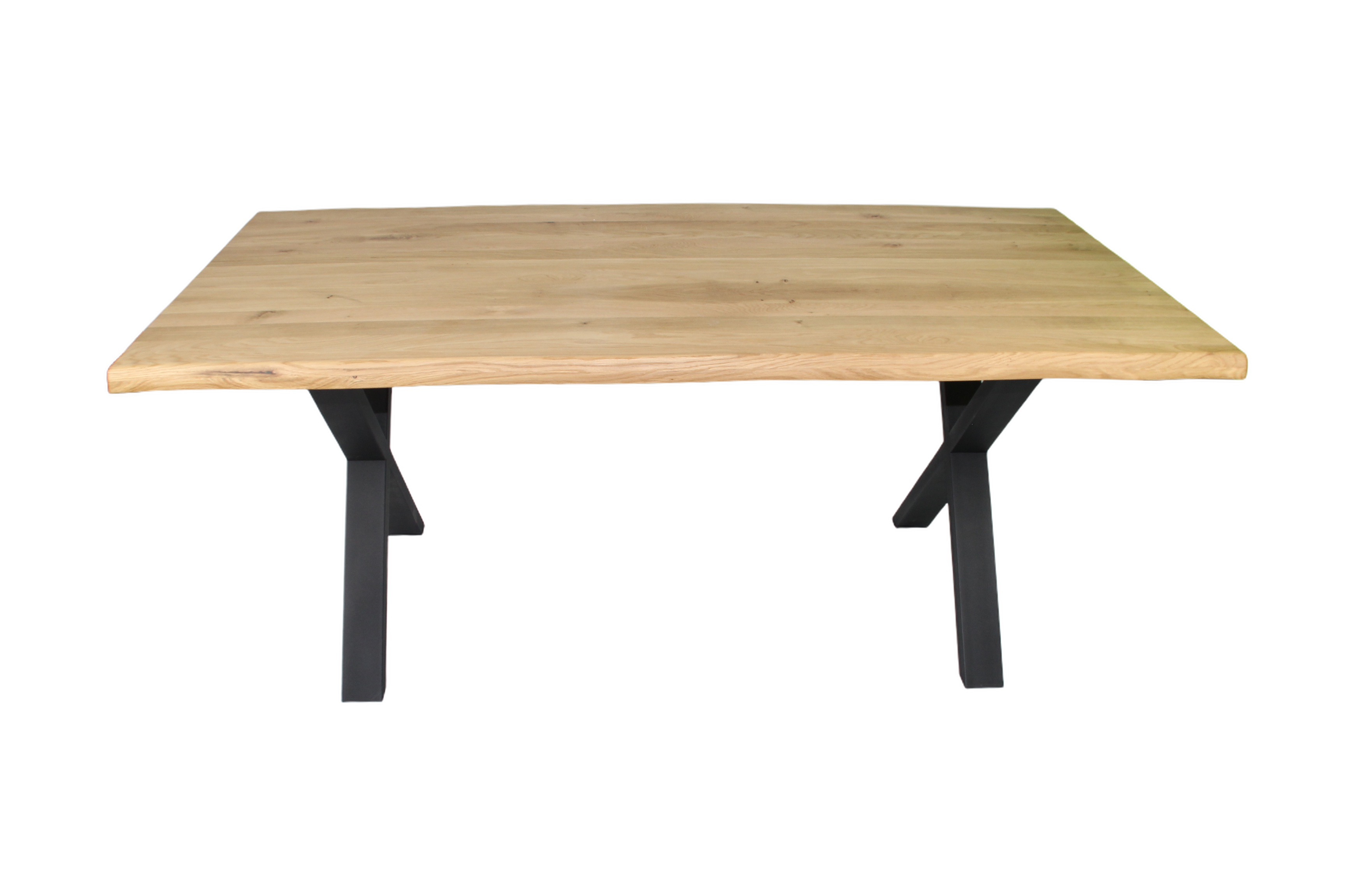 Eiche - Esstisch mit Baumkante - X-Gestell in Schwarz | Unikat