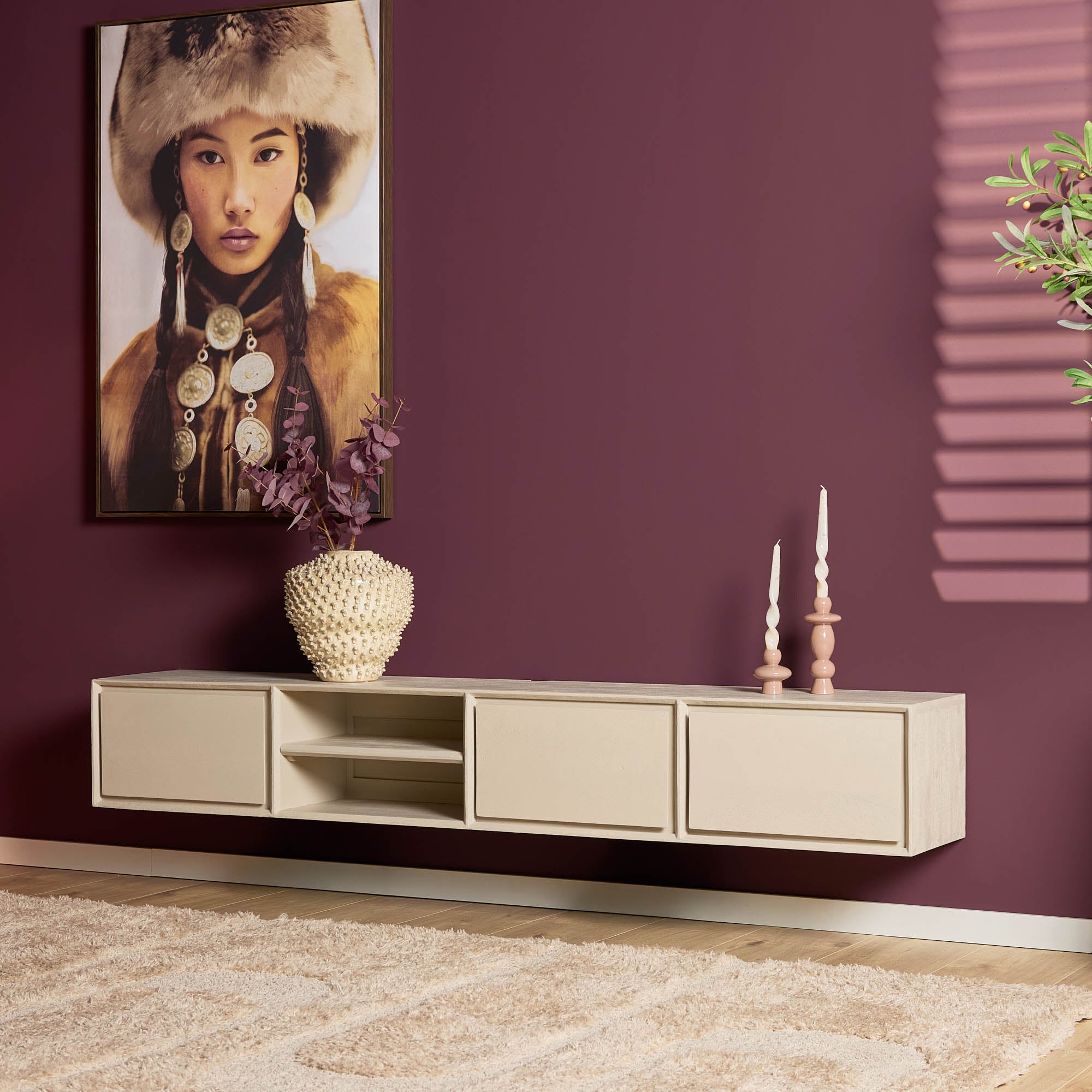 Schwebendes TV-Möbel Ambiance Sand | 200 cm