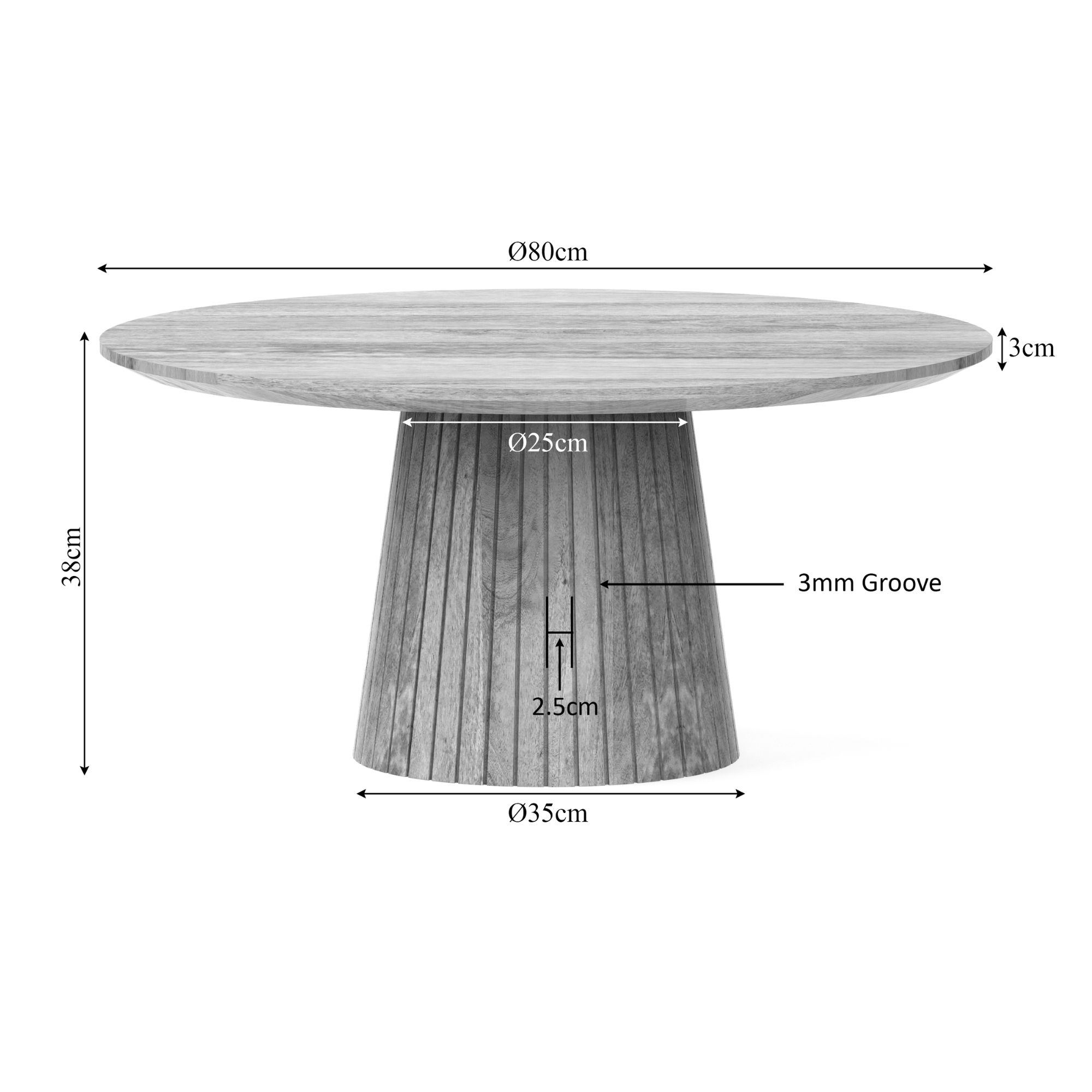 Couchtisch Sole Natur – Runder Wohnzimmertisch aus Mangoholz mit Lamellengestell, 80 x 80 x 38 cm, moderner Couchtisch