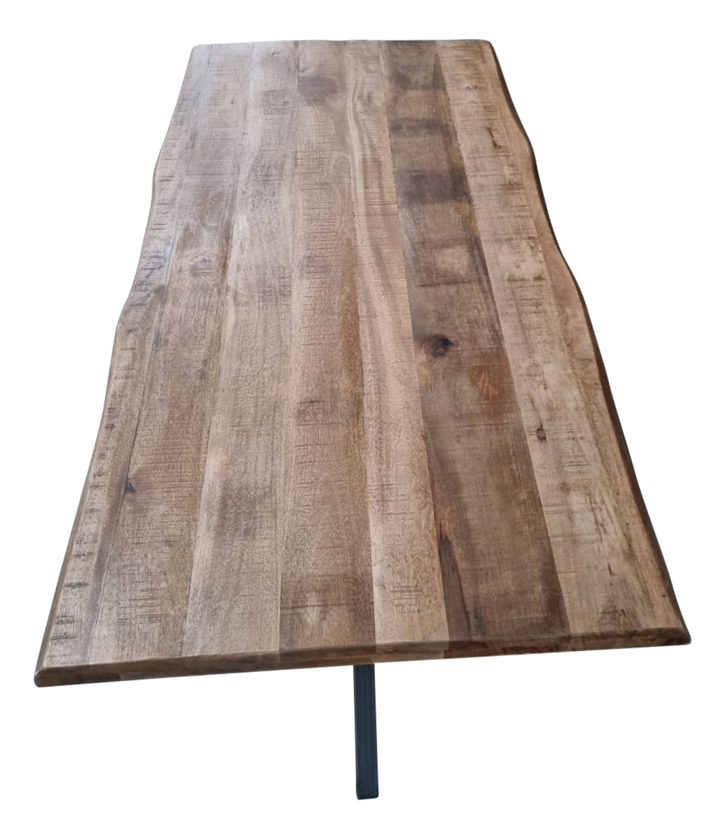 Esstisch Baltimore Natur – Baumstammtisch aus Mangoholz & Metall mit Matrixgestell, 220 x 100 x 76 cm, 6 cm Platte | Unikat mit Baumkante