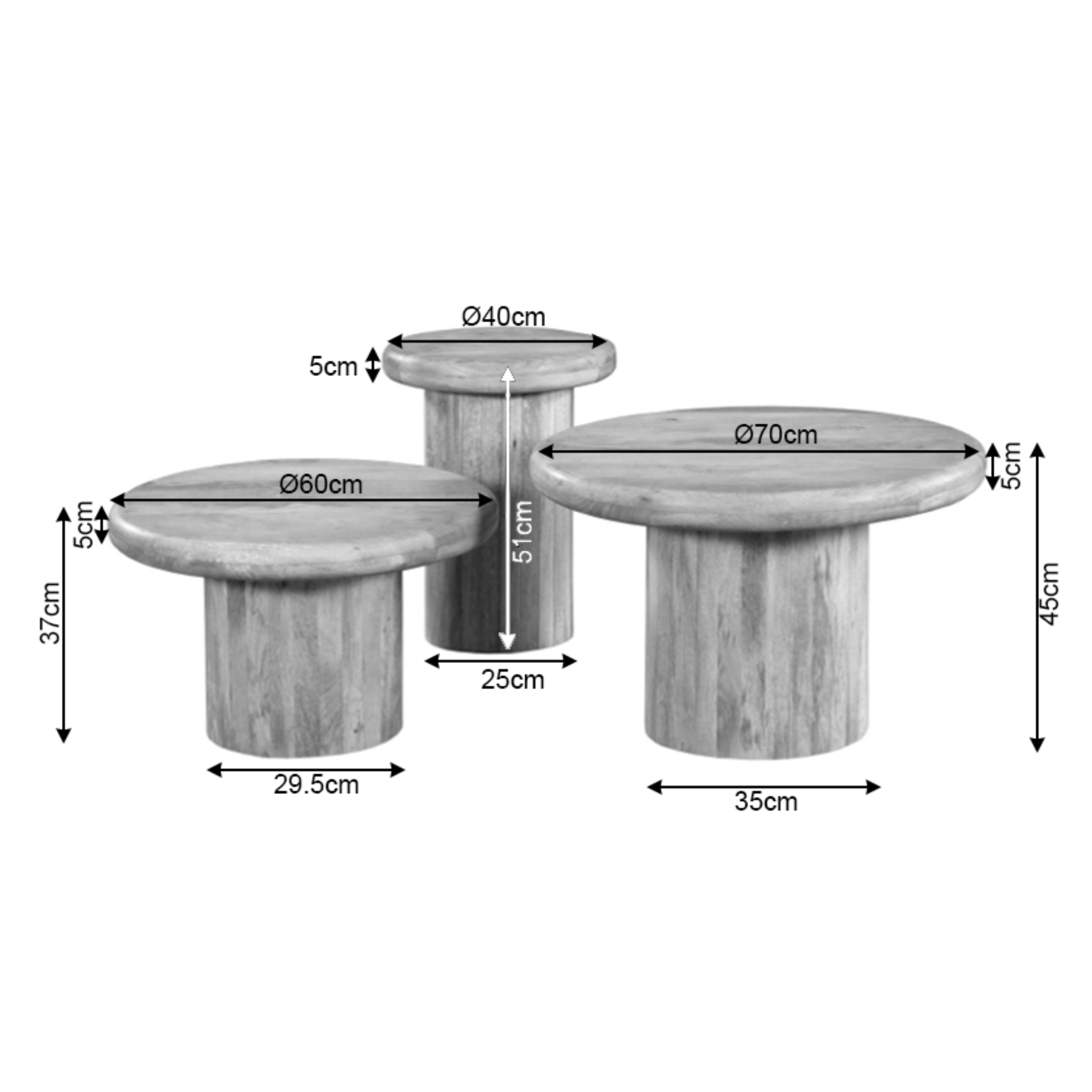 Couchtisch-Set Mira – 3er-Set Mangoholz mit Sand-Finish, vielseitig kombinierbar