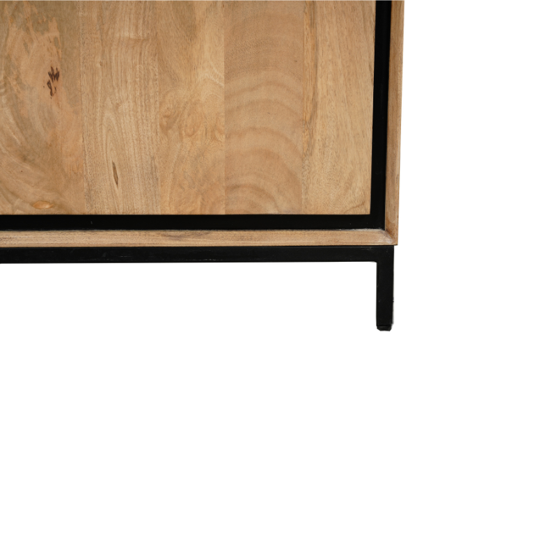 TV-Kommode Rois – Mangoholz Lowboard mit schwarzem Metallrahmen, 120×55×45 cm, 2 grifflosen Türen im modernen Design