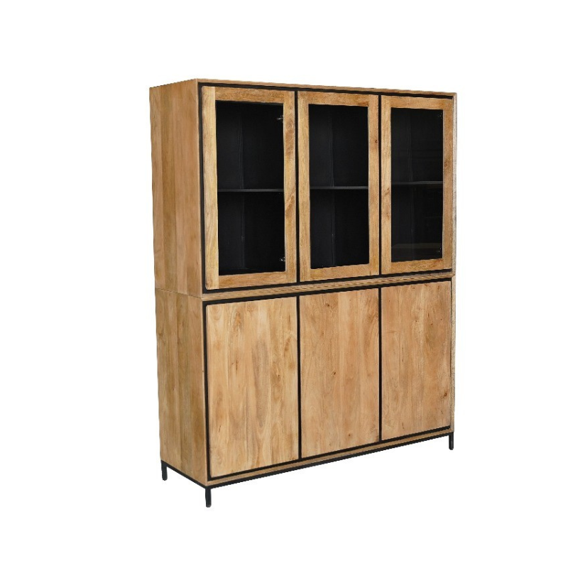 Vitrine Rois – Schrank aus Mangoholz & Metall mit 6 Türen, 160 x 45 x 200 cm