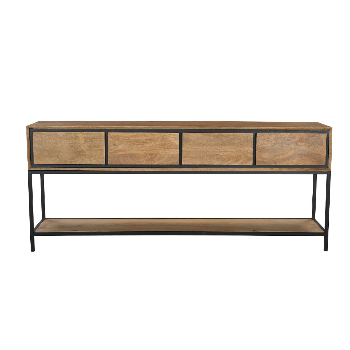 Konsolentisch Rois – Mangoholz Anrichte mit Metallgestell, 180×35×76 cm, modernes Möbel mit 4 Schubladen & Regalboden