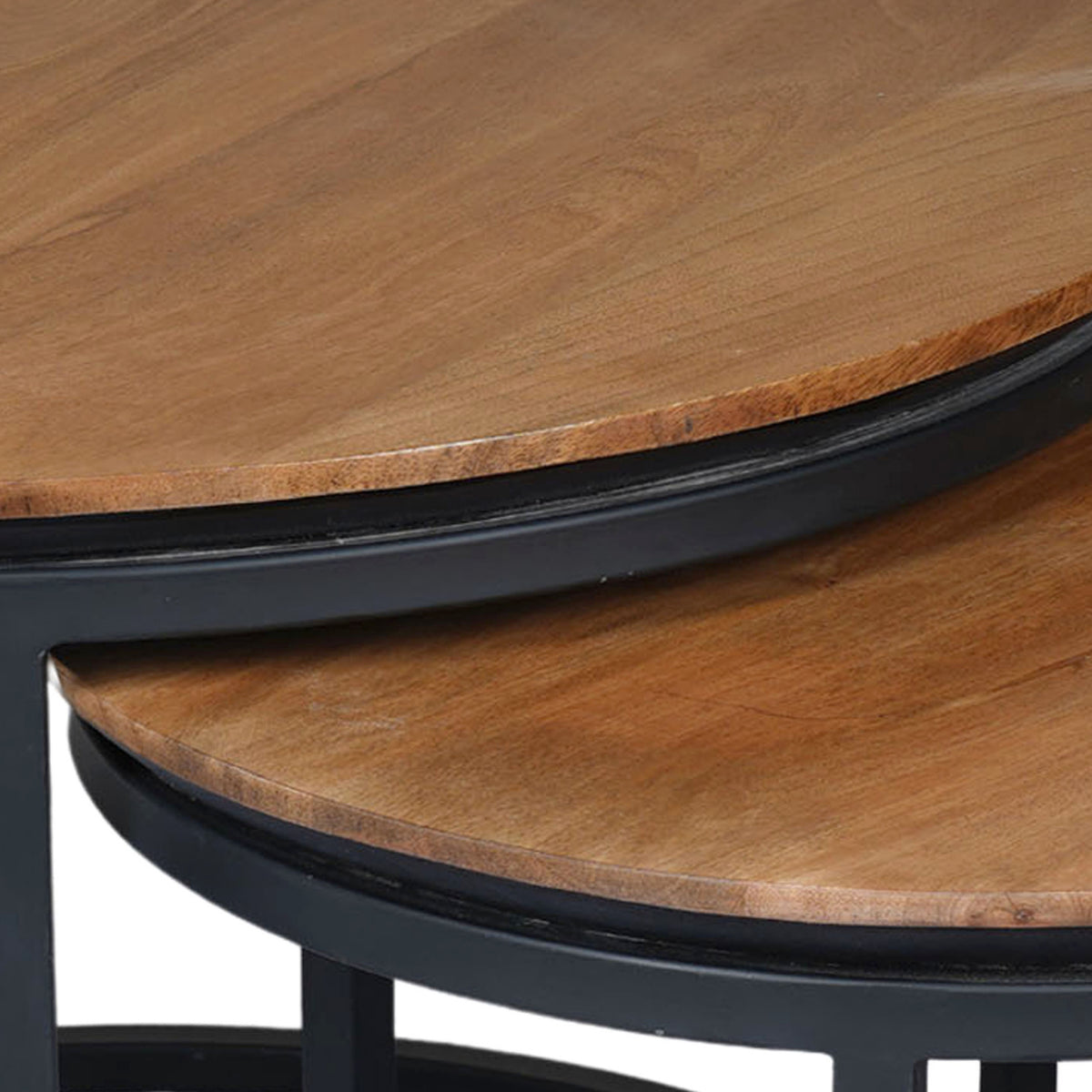 Couchtisch-Set Rois 3er-Set rund aus Mangoholz 70/50/35 cm – moderne Wohnzimmertische mit Strukturfront & Metallgestell