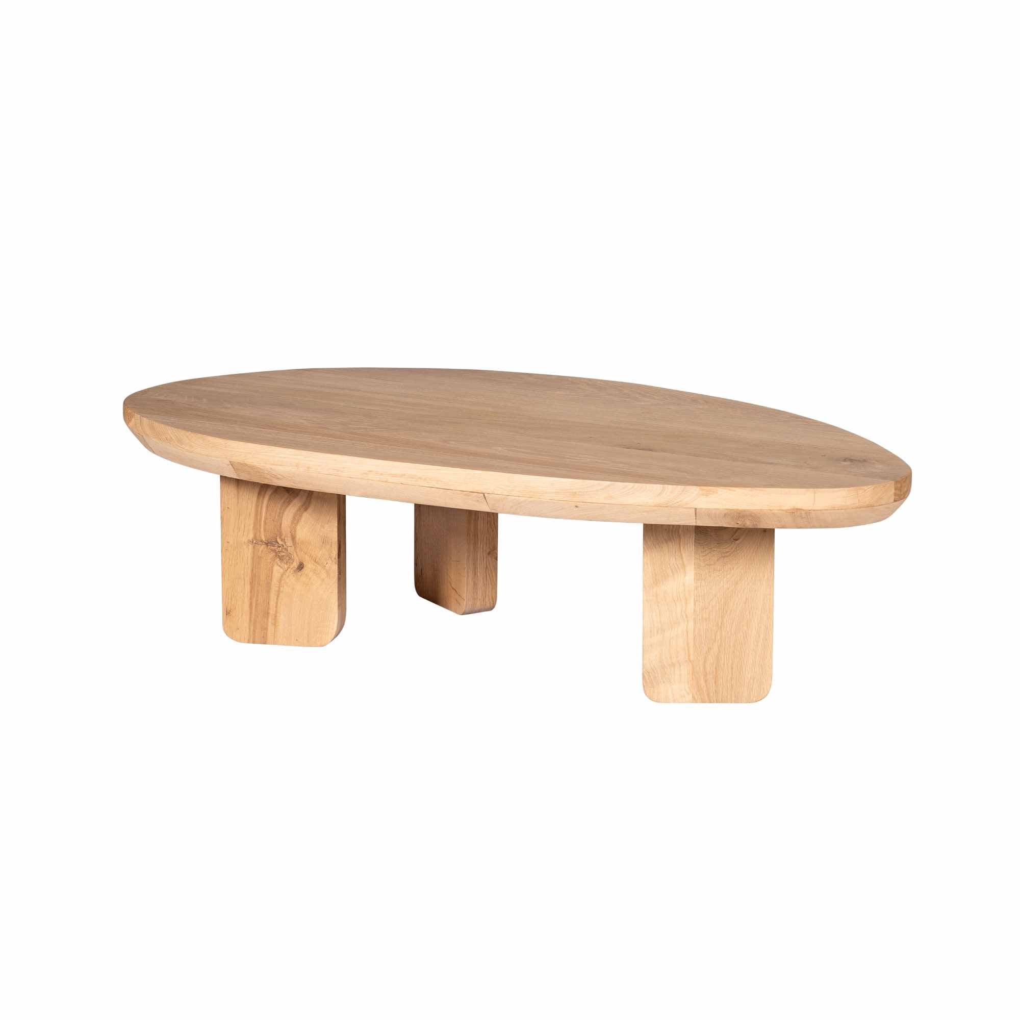 Couchtisch Zillah – Eiche natur, dreieckiges Design mit sanften Rundungen, 130 x 70 x 35 cm