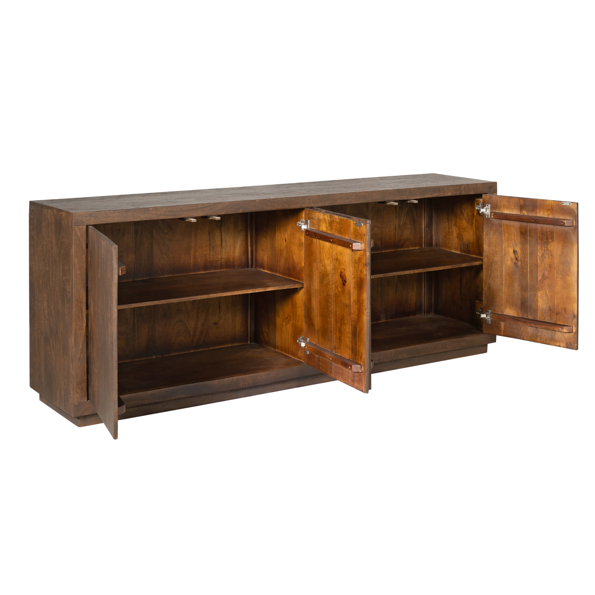 Sideboard Bali Braun 200x45x80 cm – Mangoholz Kommode mit Push-to-Open Türen & viel Stauraum