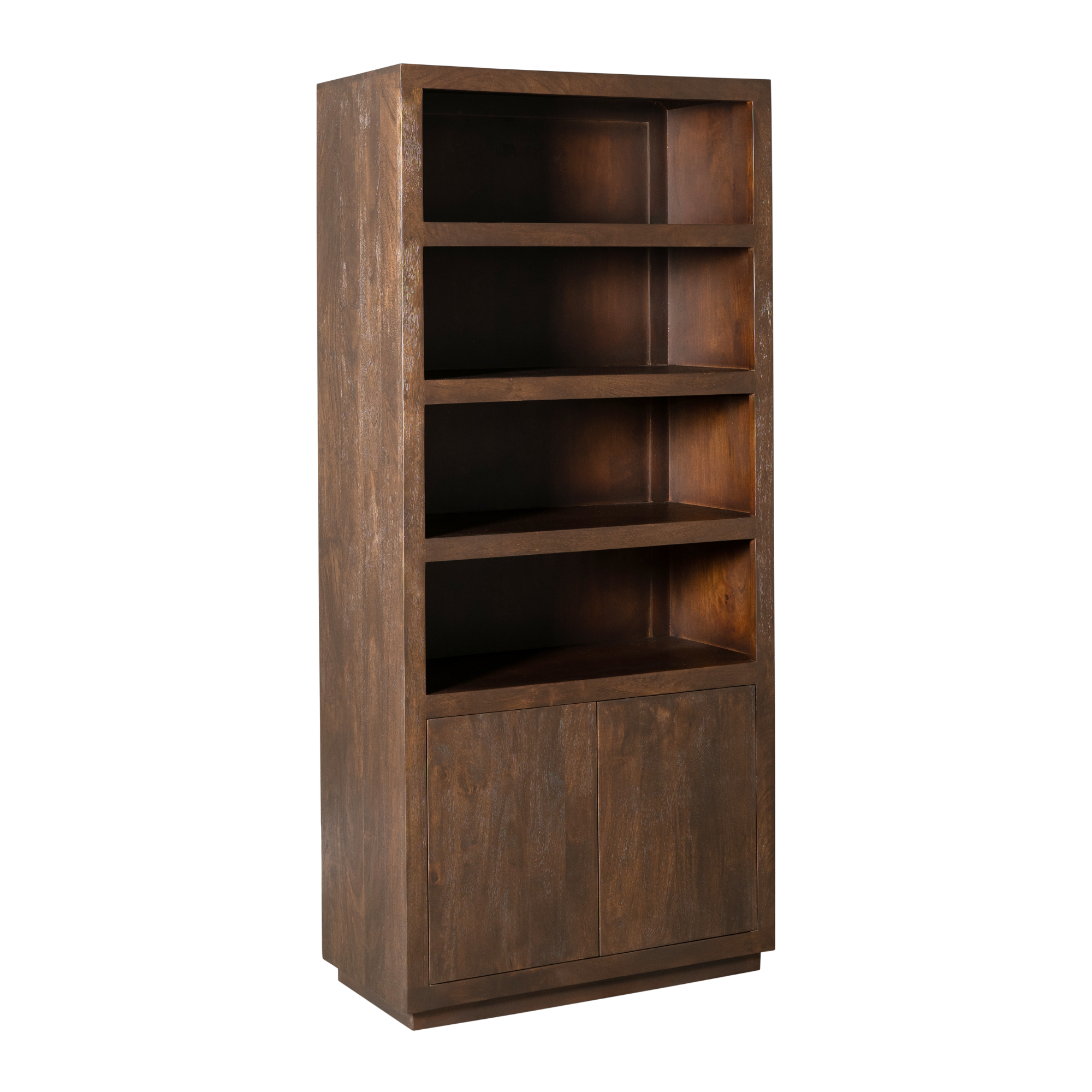 Bücherregal Bali Braun – Regal aus Mangoholz mit Push-to-Open-Türen, 90 x 45 x 200 cm, modernes Aufbewahrungsregal