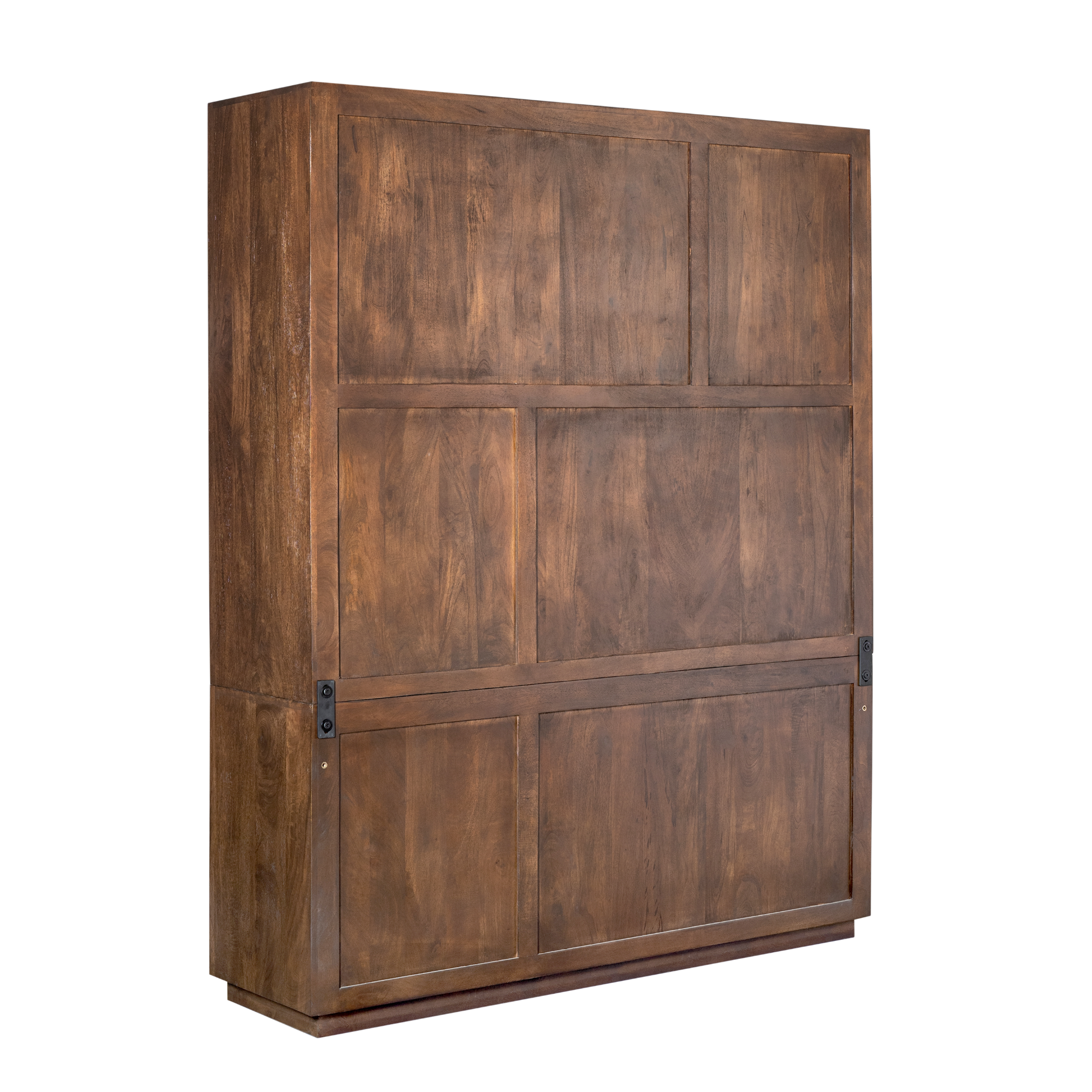 Regal Bali Braun XL – modernes Mangoholz-Regal mit offenen Fächern & 3 Türen, Push-to-Open, 160 x 45 x 200 cm
