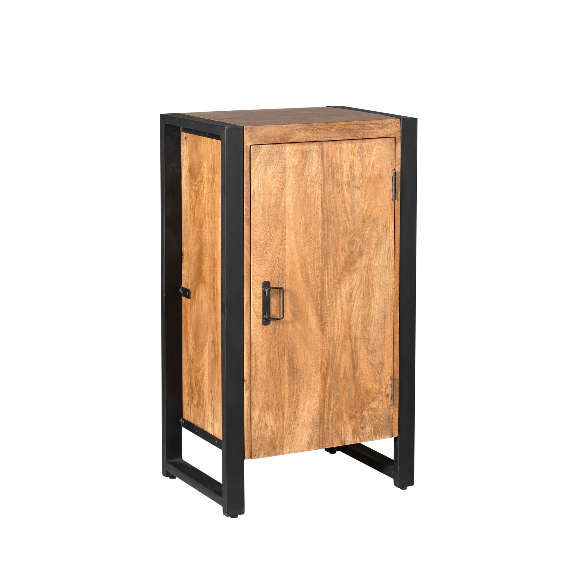 Highboard Bori Natur – Kompakter Schrank aus Mangoholz mit schwarzen Metallakzenten & 3 Schubladen, 55 x 40 x 100 cm