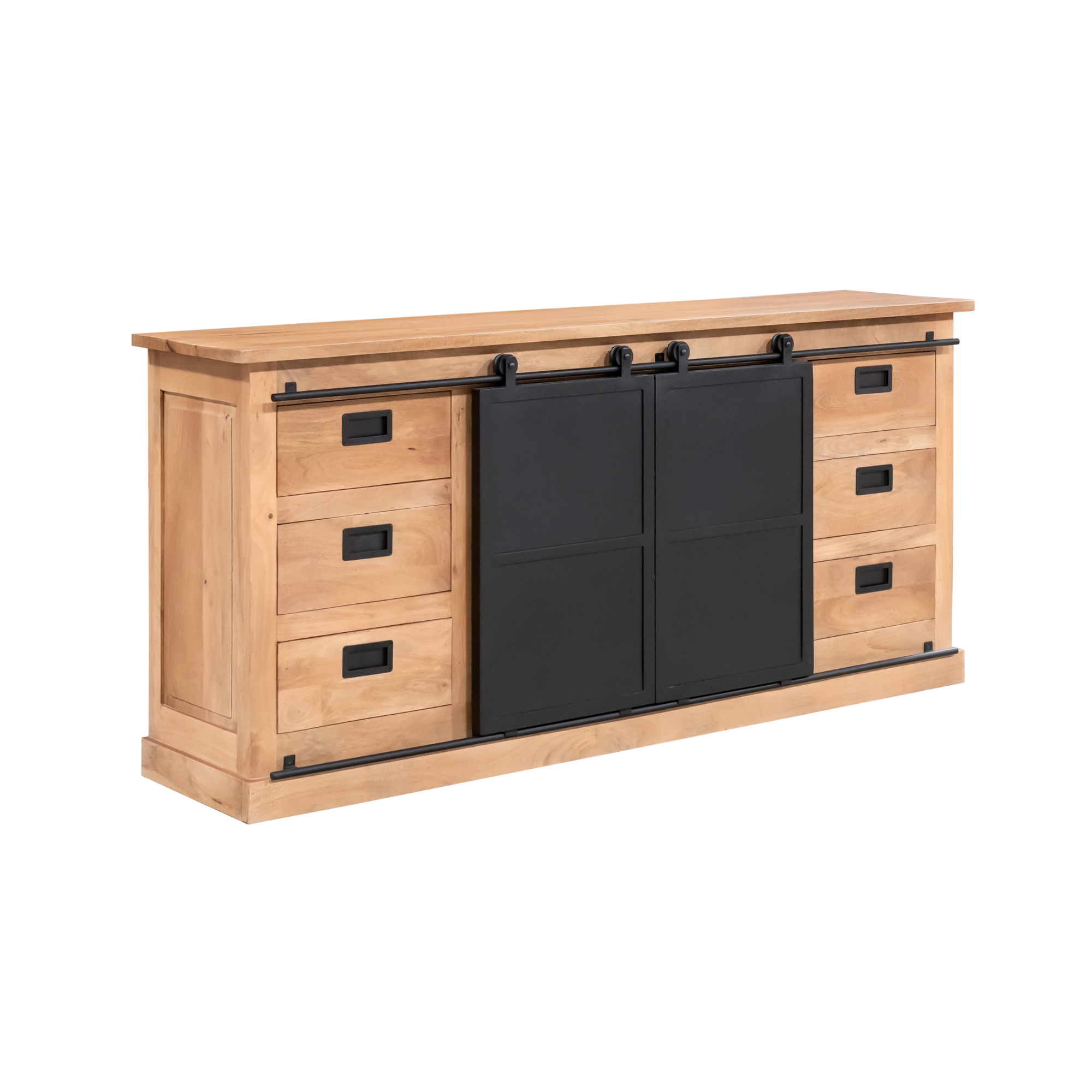 Sideboard Fresno Natur/Schwarz – Kommode aus Mangoholz mit schwarzem Metallgestell, 200 x 45 x 90 cm, modern & robust