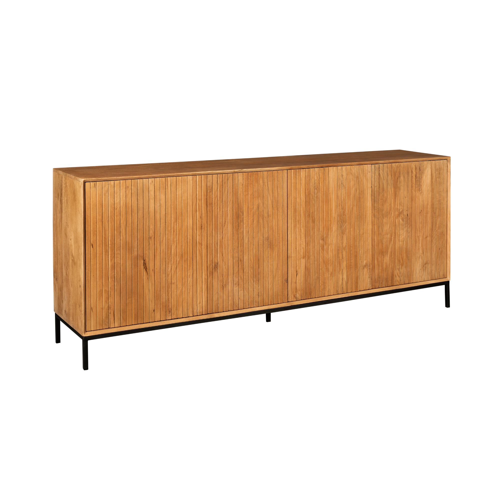 Sideboard Mandy Natur 210x45x85 cm – moderne Mangoholz Kommode mit Lamellenfront & Push-to-Open