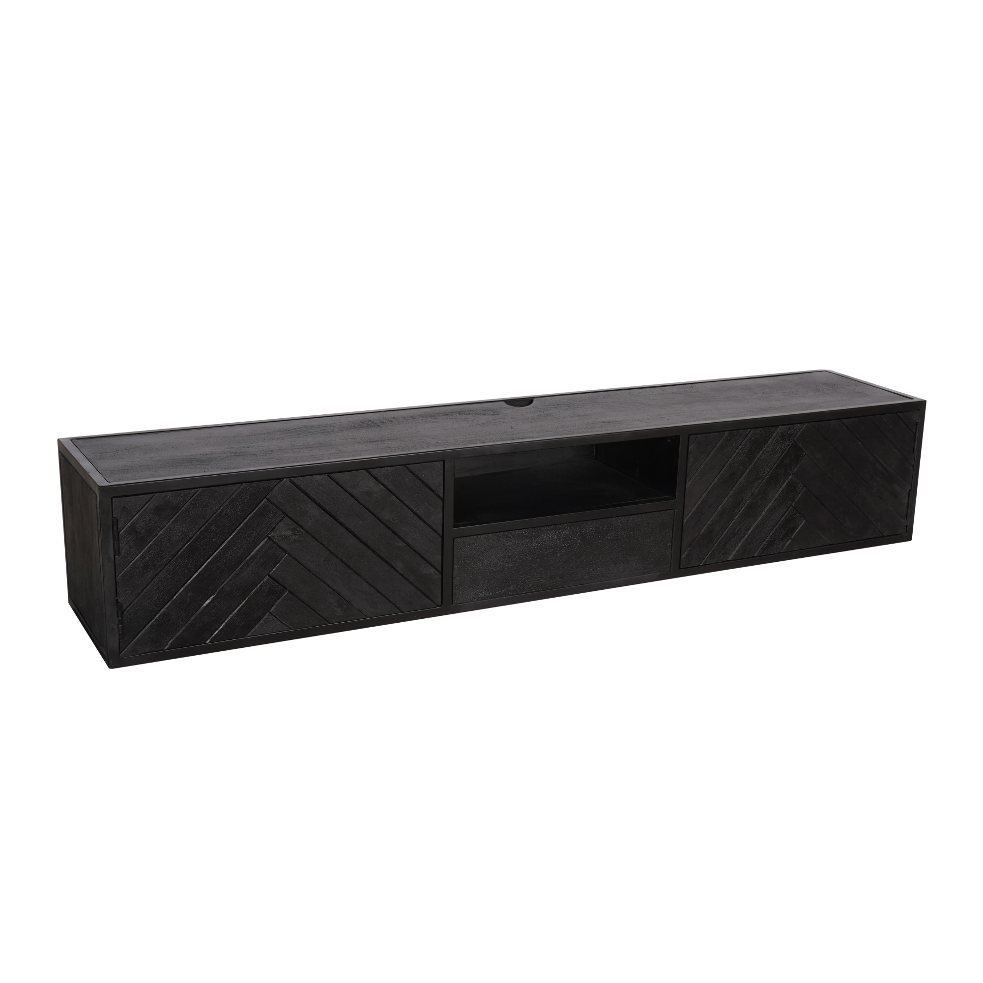 TV-Board Sydney – Lowboard aus Mangoholz mit schwarzem Gestell, modernes Design, 180 x 40 x 55 cm