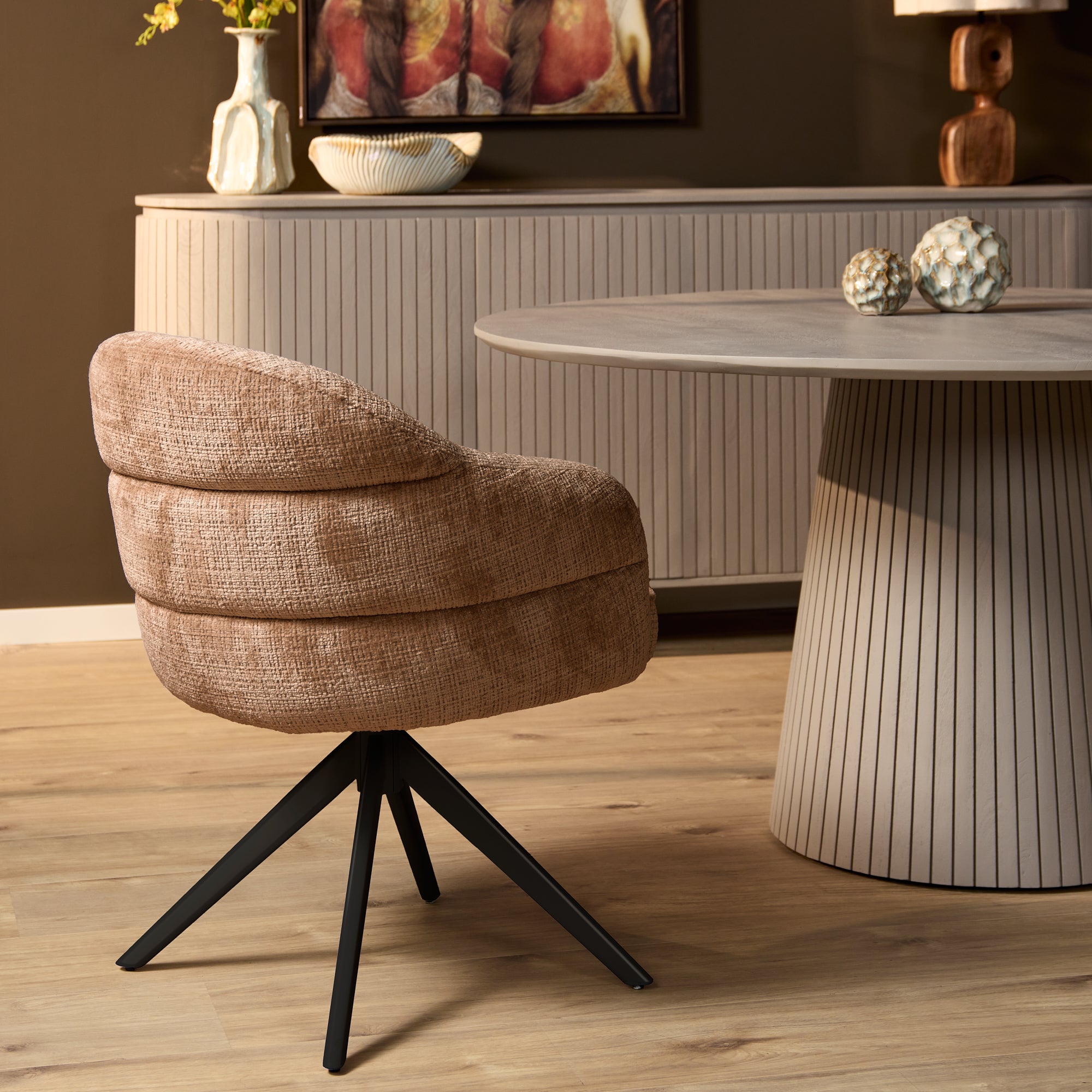 Esszimmerstuhl Bella (2er-Set)| Zimt | Fuß Schwarz |  Mit Armlehne