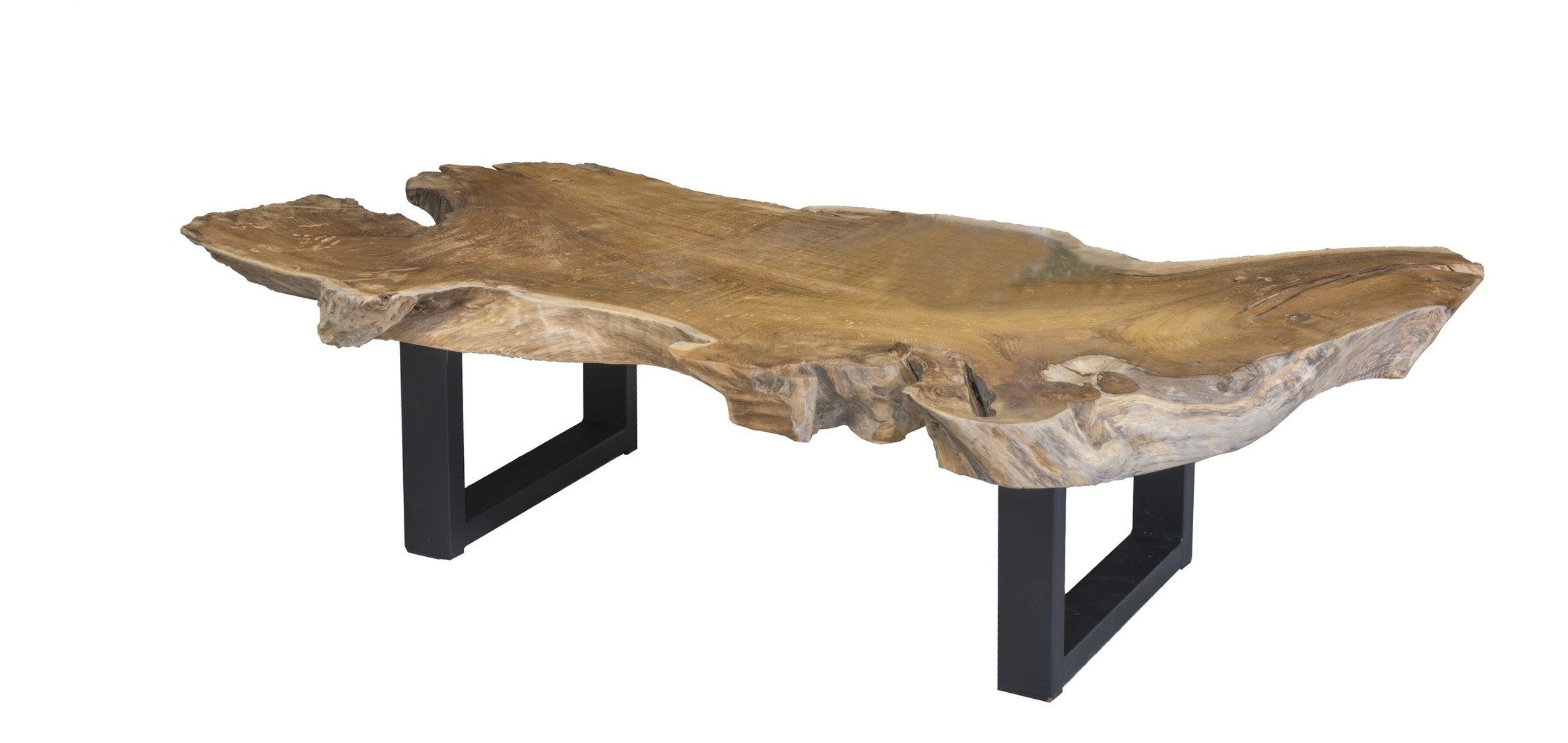 Couchtisch aus Teakholz mit Baumkante und U-Gestell