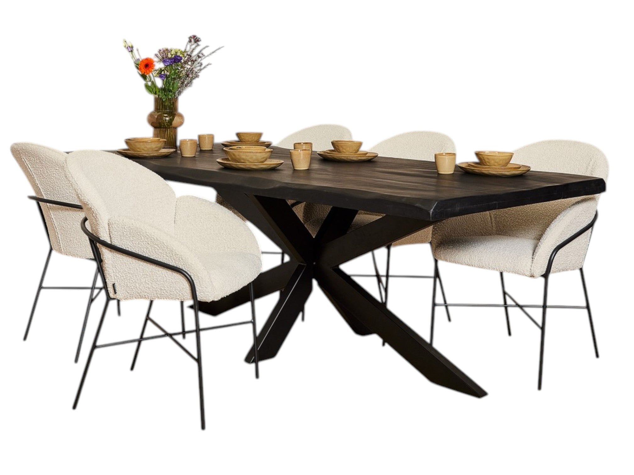 Esstisch Baltimore Schwarz–Mangoholz, 220x100 cm, Unikat mit Baumkante