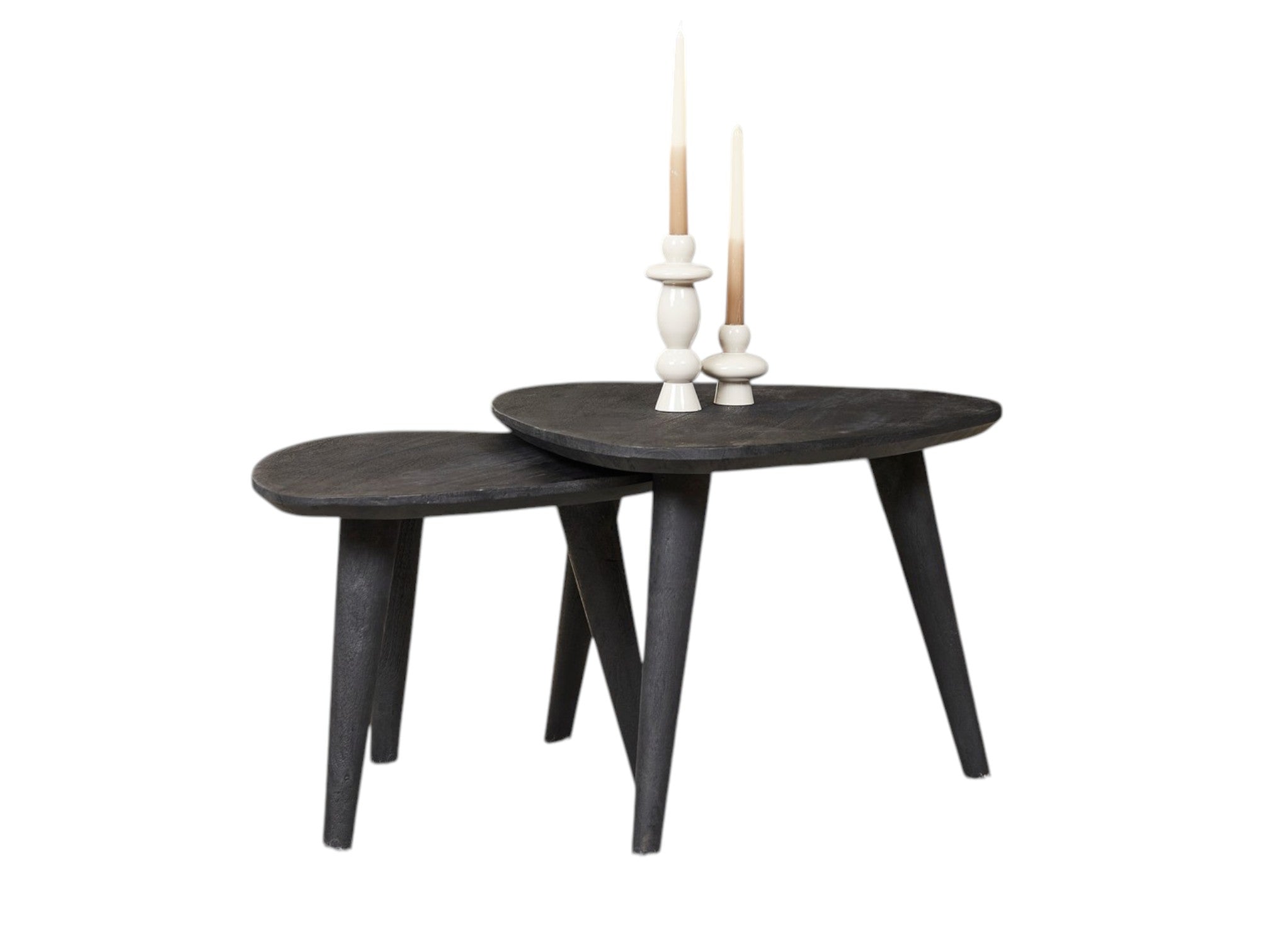 Couchtisch-Set Raven Schwarz – 2er-Set aus Mangoholz mit eingelegten Holzstreifen, 60/50 x 60/50 x 45/40 cm