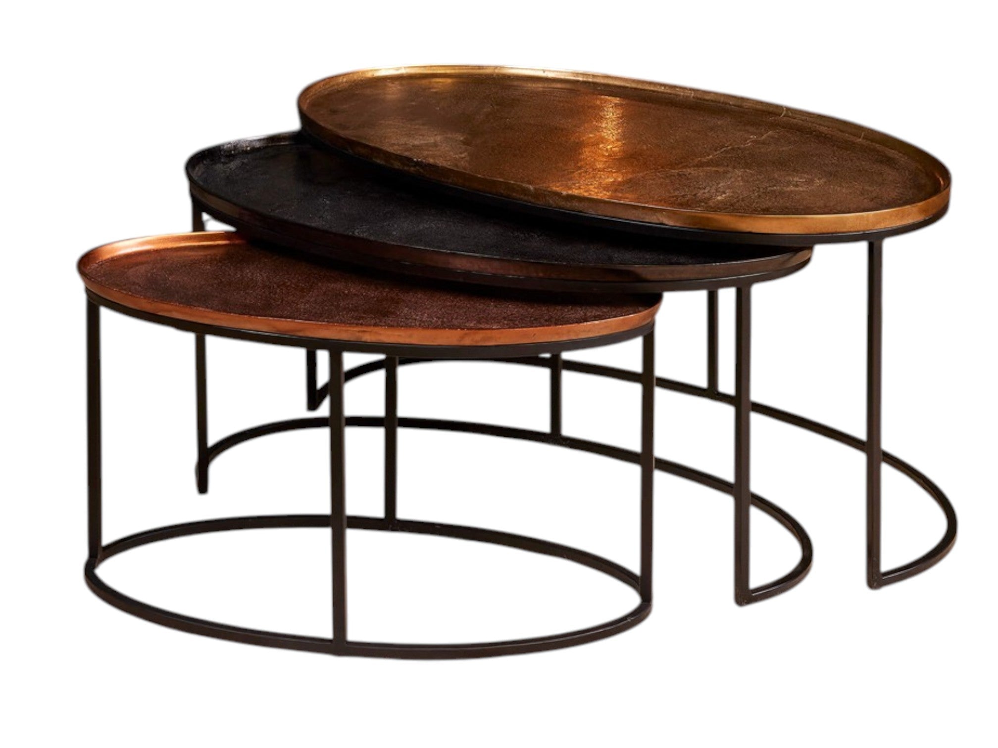 Couchtisch-Set Raley – 3er-Set ovale Aluminiumtische in Bronze & Schwarz