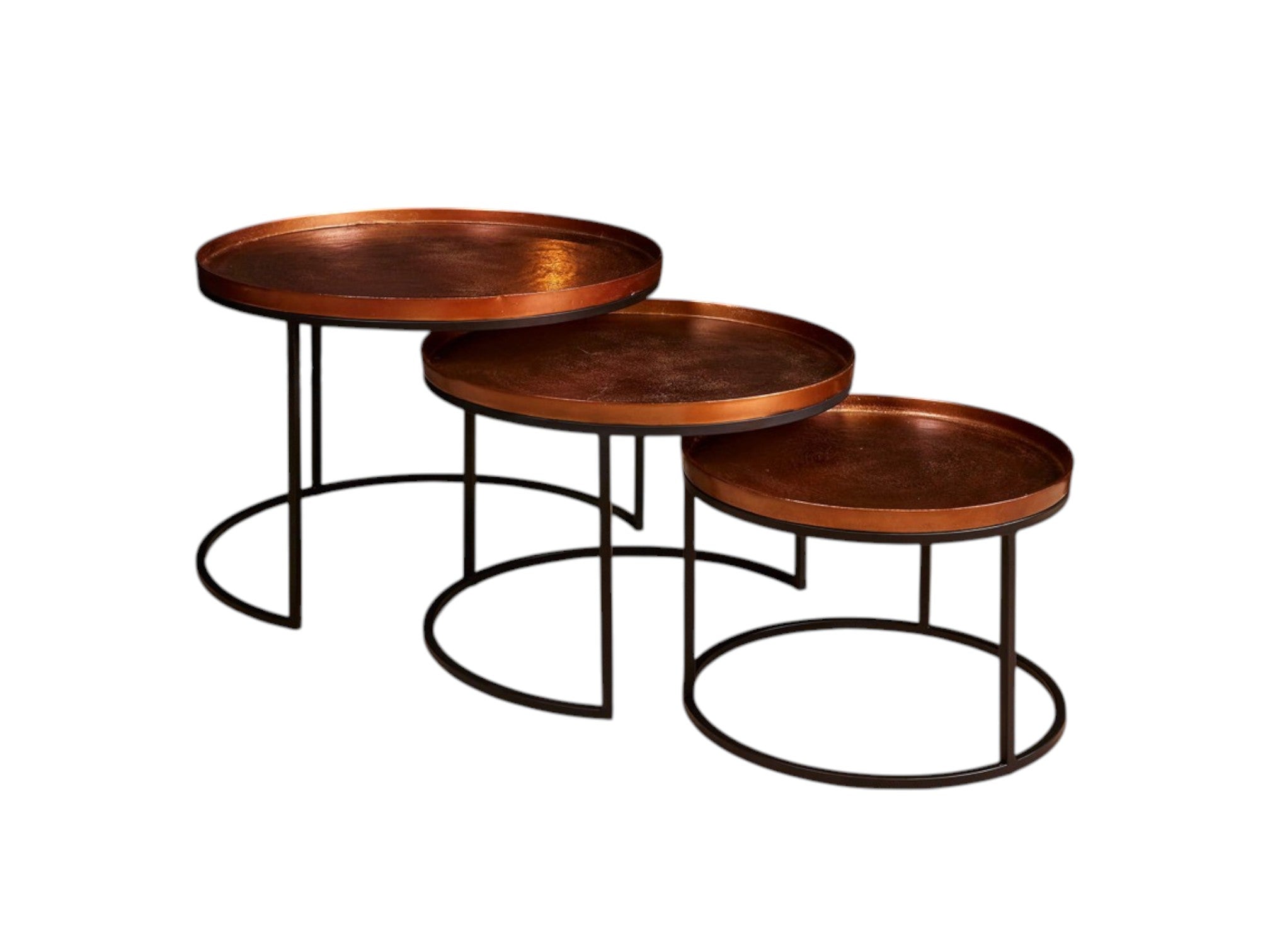 Couchtisch Set Clive 3-teilig – Aluminium Tische in Kupferoptik, modern & pflegeleicht (70x70x50 / 60x60x40 / 50x50x35 cm)